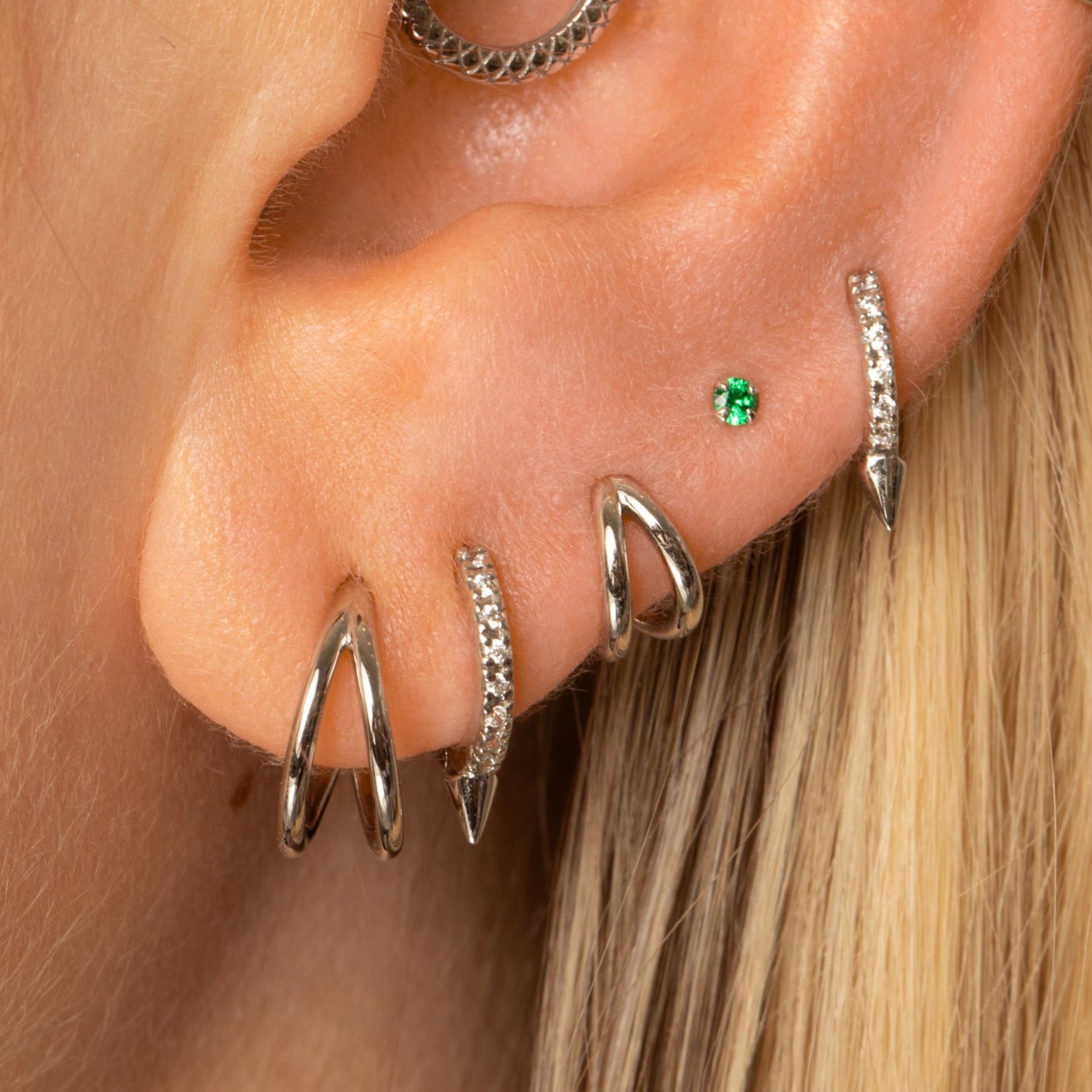 Laura Bond Jewellery 9k solid white gold crystal single spike huggie hoop earring Huggies and Hoops