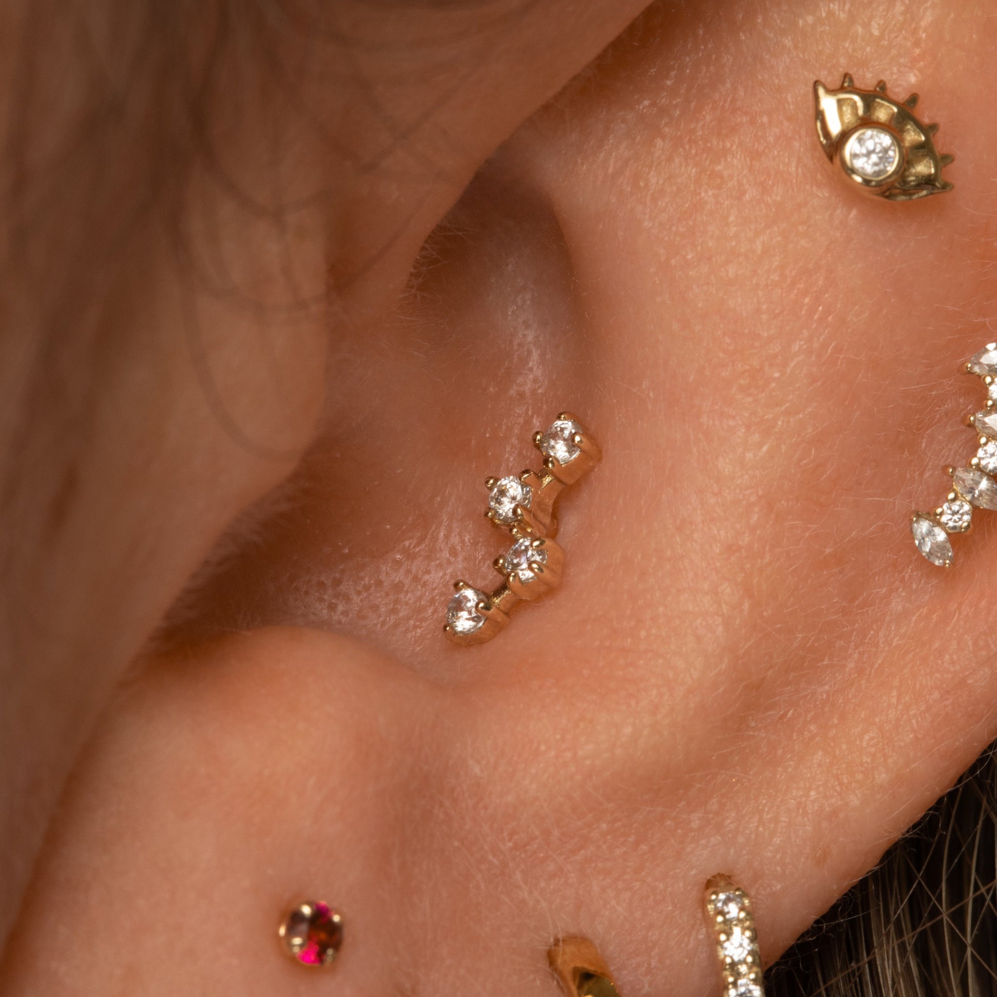 Laura Bond Jewellery 14k solid yellow gold mini constellation flat back labret stud earring Cartilage Studs