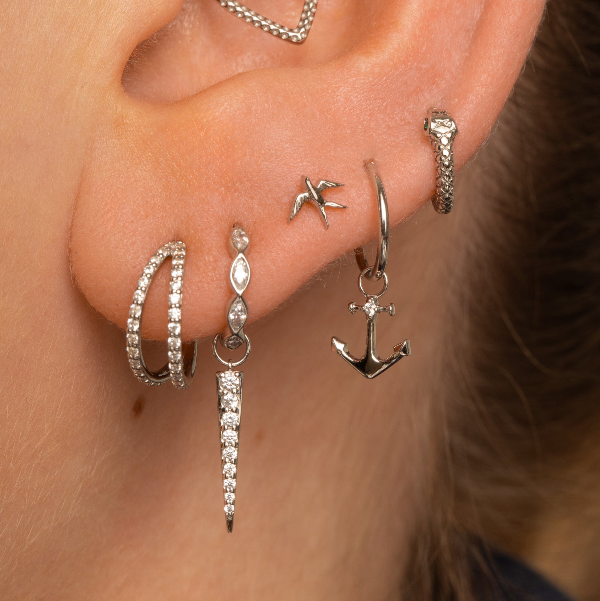 Laura Bond Jewellery 14k solid white gold swallow flat back labret stud earring Cartilage Studs