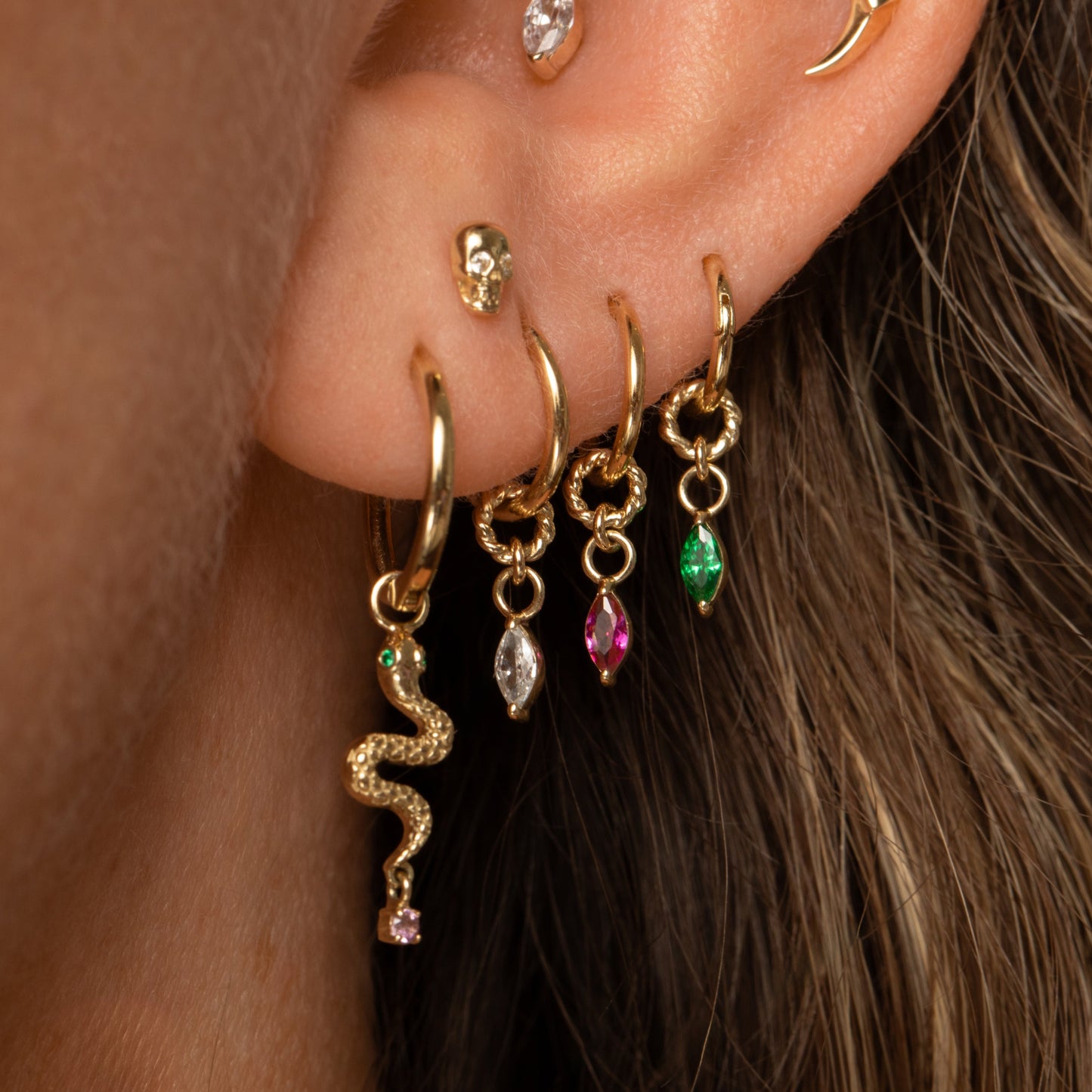 Laura Bond Jewellery The gothic stacking set - 9k solid yellow gold flat back labret stud earring set Stacking Sets