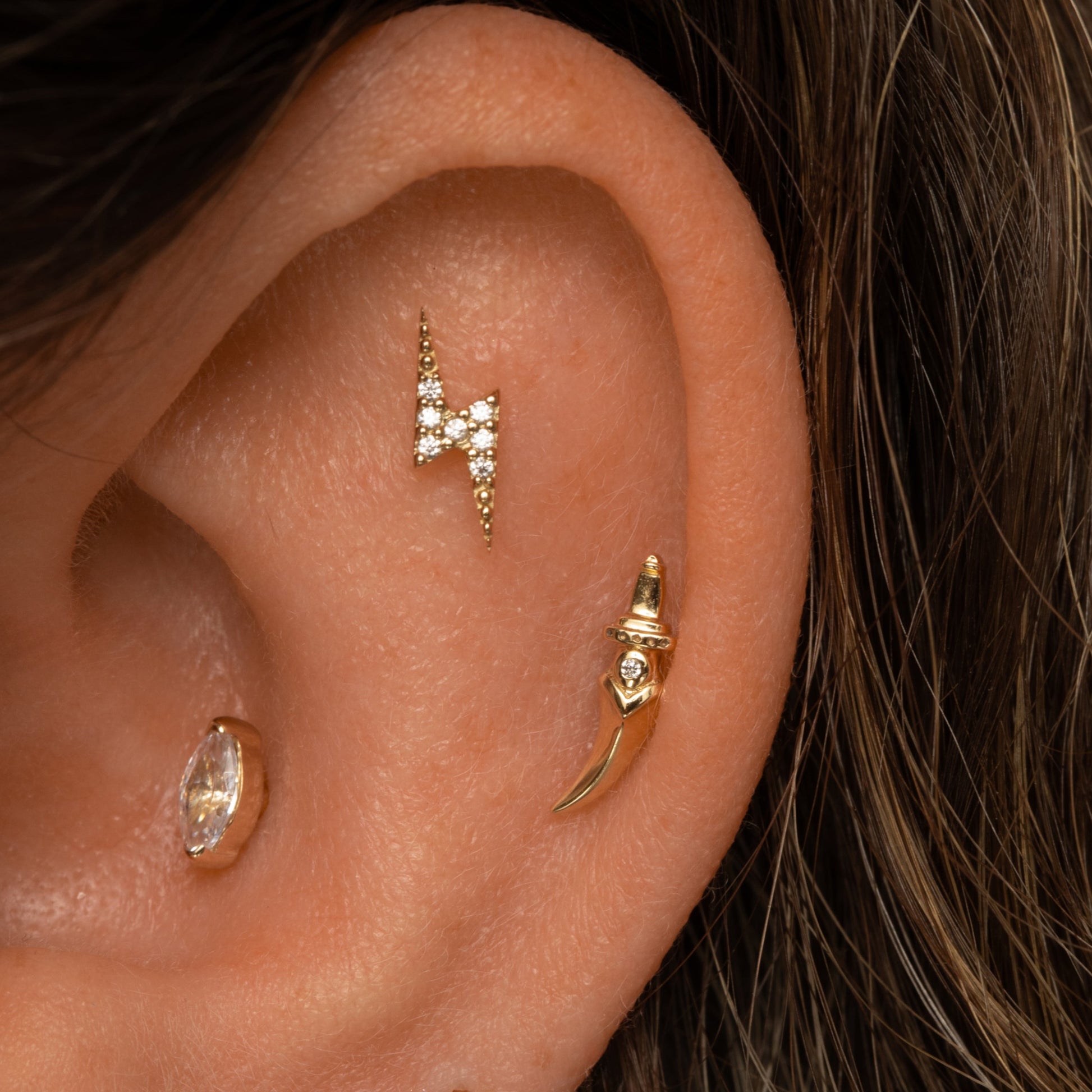 Laura Bond Jewellery The gothic stacking set - 9k solid yellow gold flat back labret stud earring set Stacking Sets