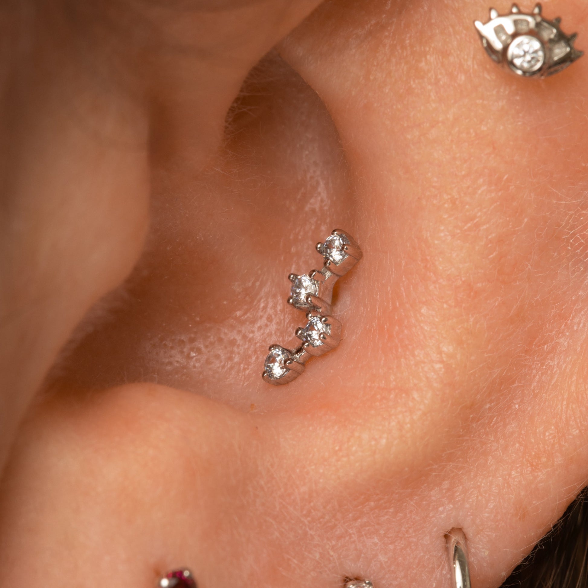 Laura Bond Jewellery The starlight stacking set - 9k solid white gold flat back labret stud earring set Stacking Sets
