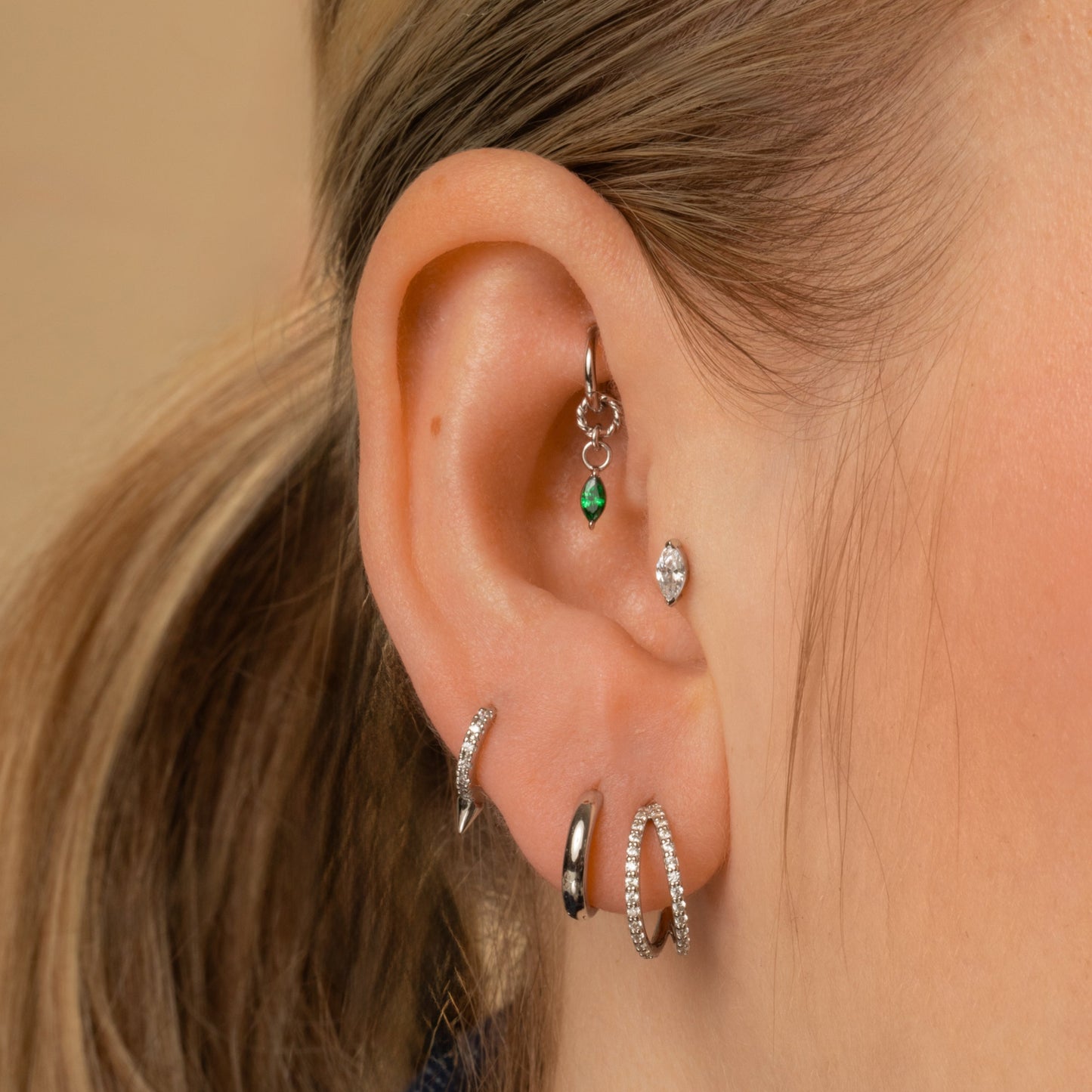 Laura Bond Jewellery 9k solid white gold twisted Cressida green earring charm Chains and Charms