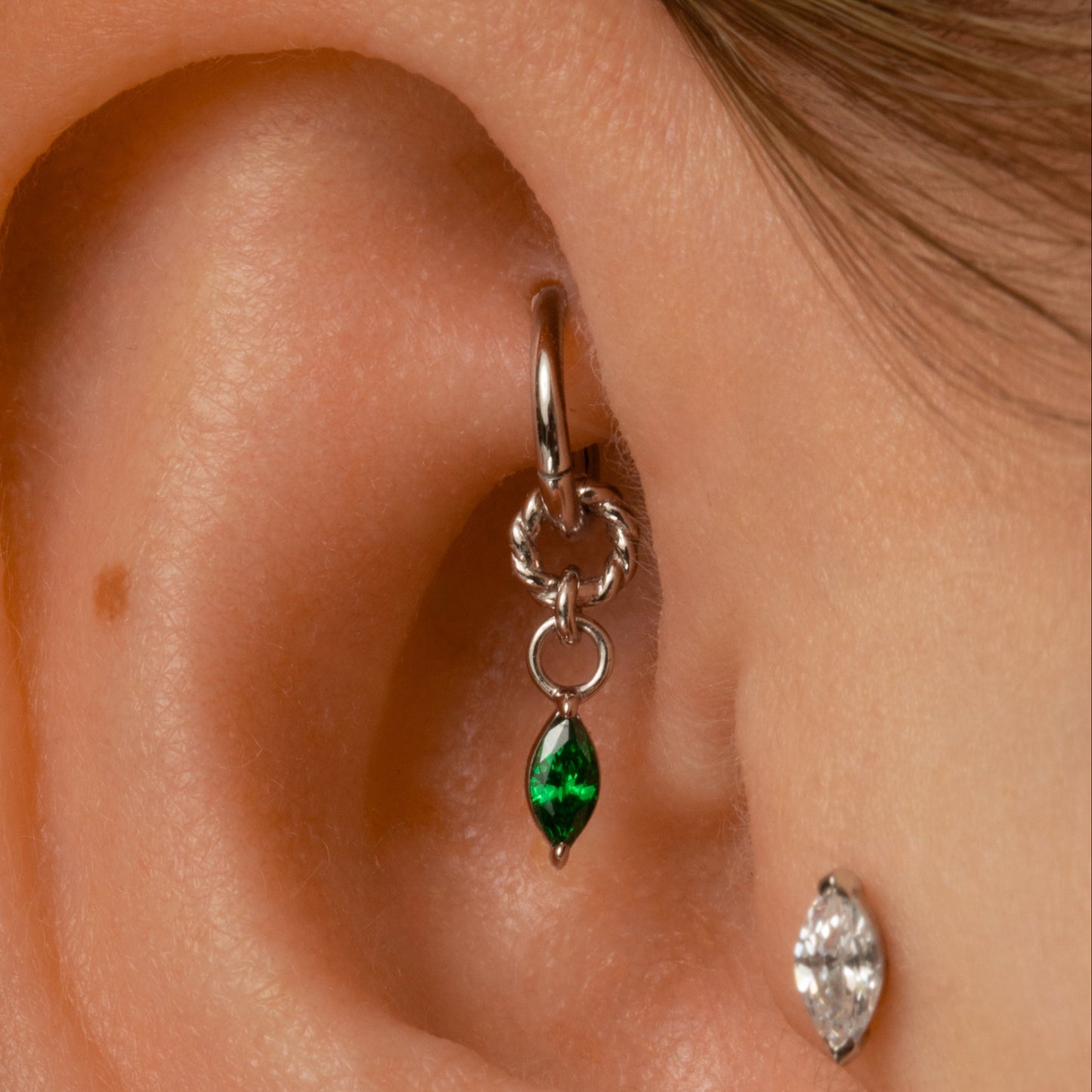Laura Bond Jewellery 9k solid white gold twisted Cressida green earring charm Chains and Charms