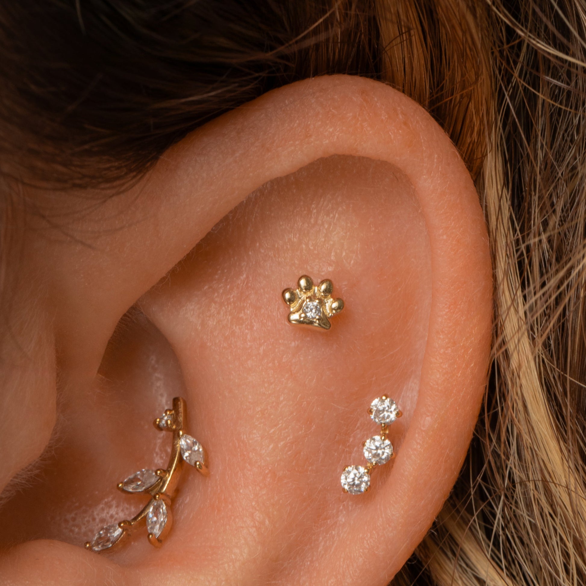 Laura Bond Jewellery 9k solid yellow gold Animal Pawprint flat back labret stud earring Cartilage Studs