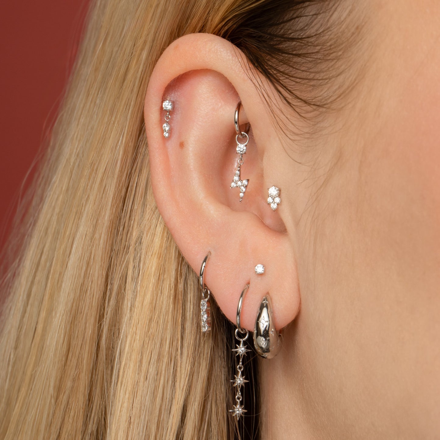 astrid miyu maria tash 9k solid white gold 2mm tiny crystal gem flat back labret stud earring 6mm Cartilage Studs Laura Bond