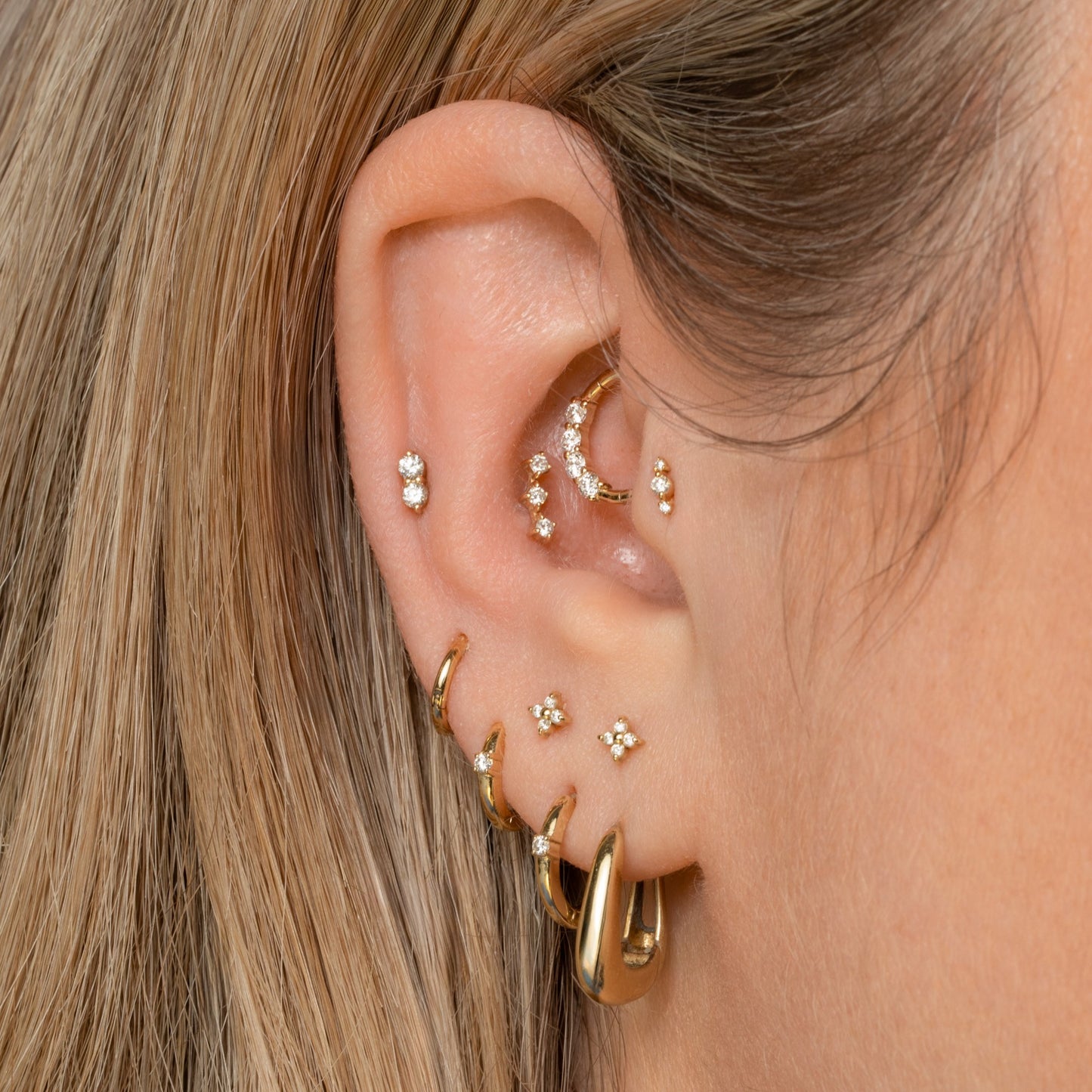 astrid miyu maria tash Diamonds by Laura Bond - 14k solid yellow gold diamond huggie hoop 8mm Huggies and Hoops Laura Bond