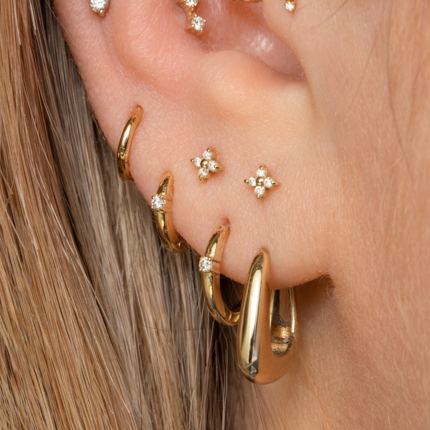 Laura Bond Jewellery 14k solid yellow gold Lady Luck flat back diamond labret stud earring Cartilage Studs