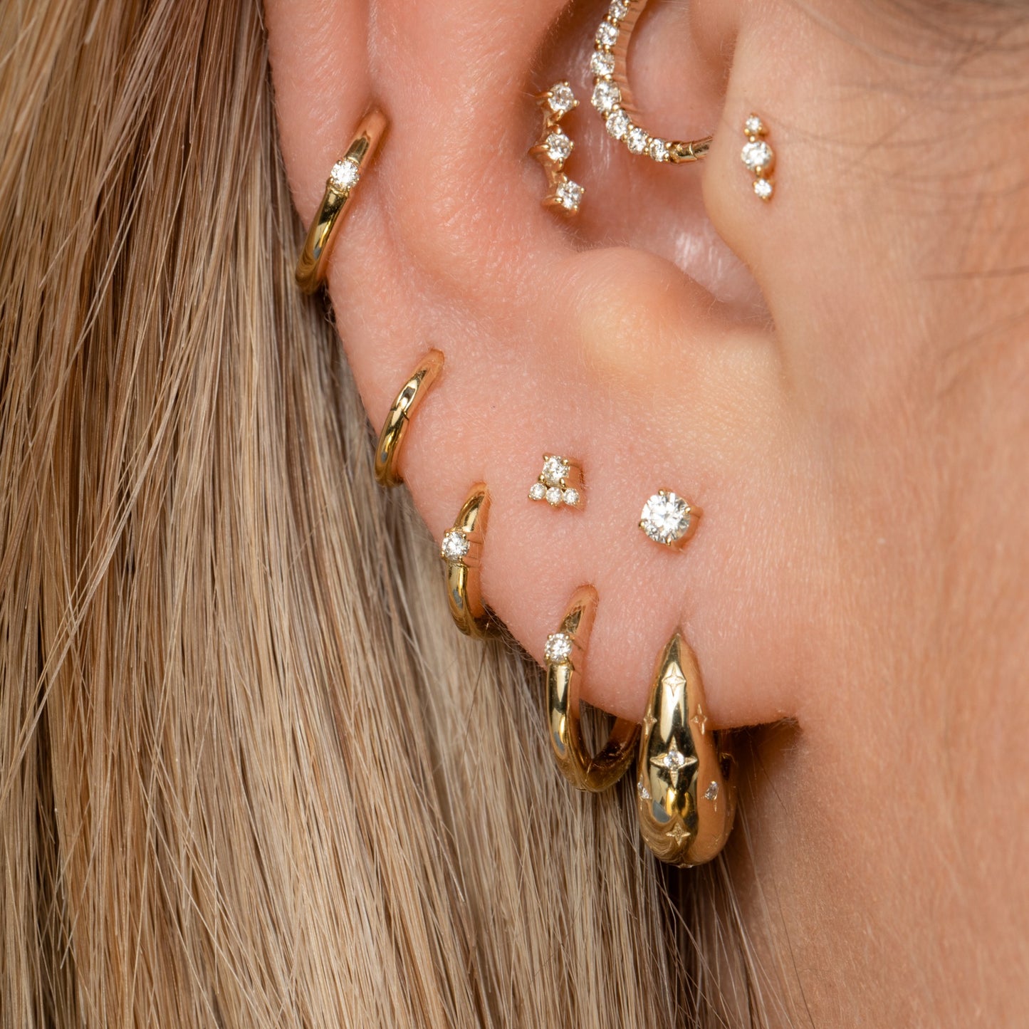 Laura Bond Jewellery 14k solid yellow gold single diamond flat back labret stud earring Cartilage Studs