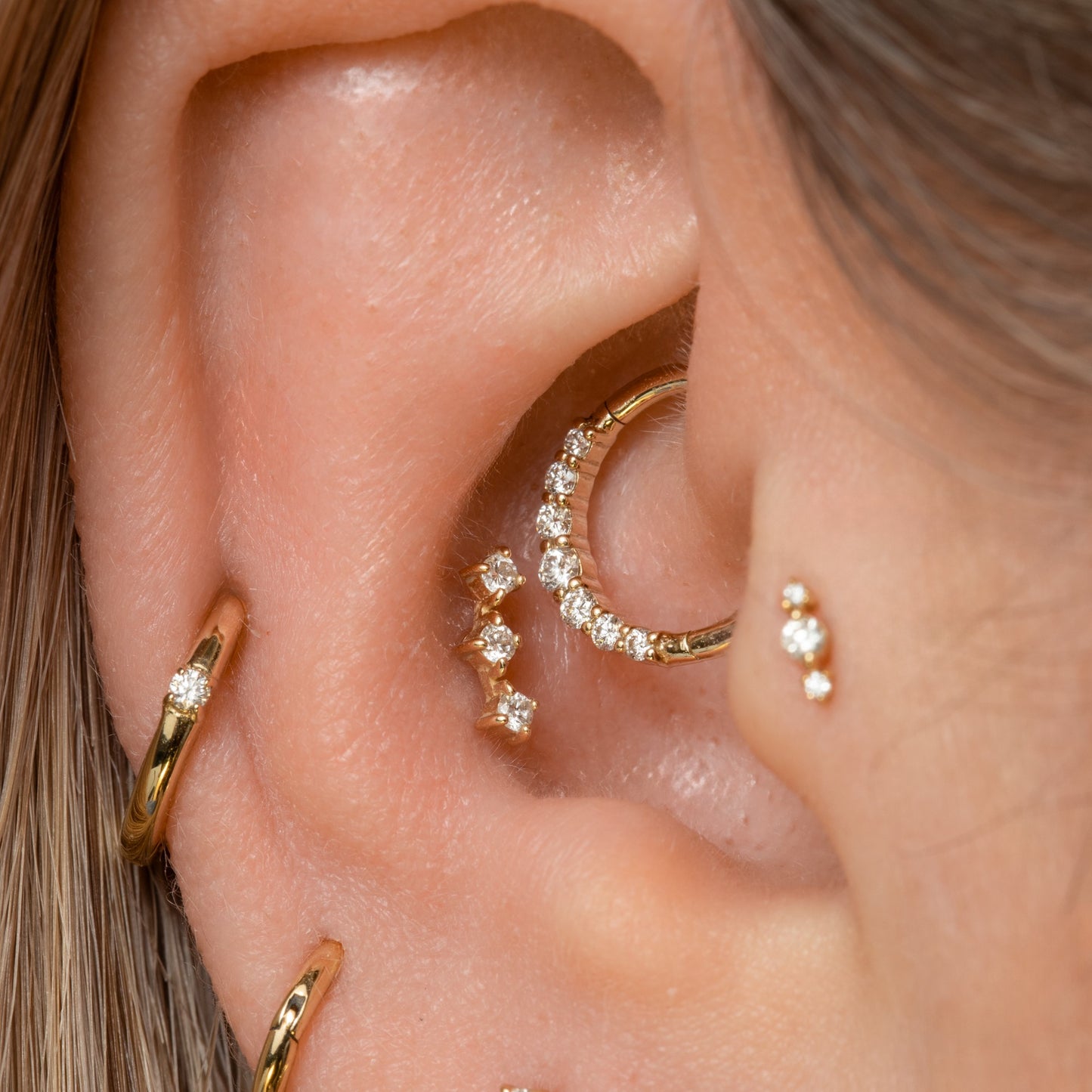 Laura Bond Jewellery Bold and Gold Edinburgh 14k solid yellow gold delicate diamond clicker hoop for daith or septum Huggies and Hoops