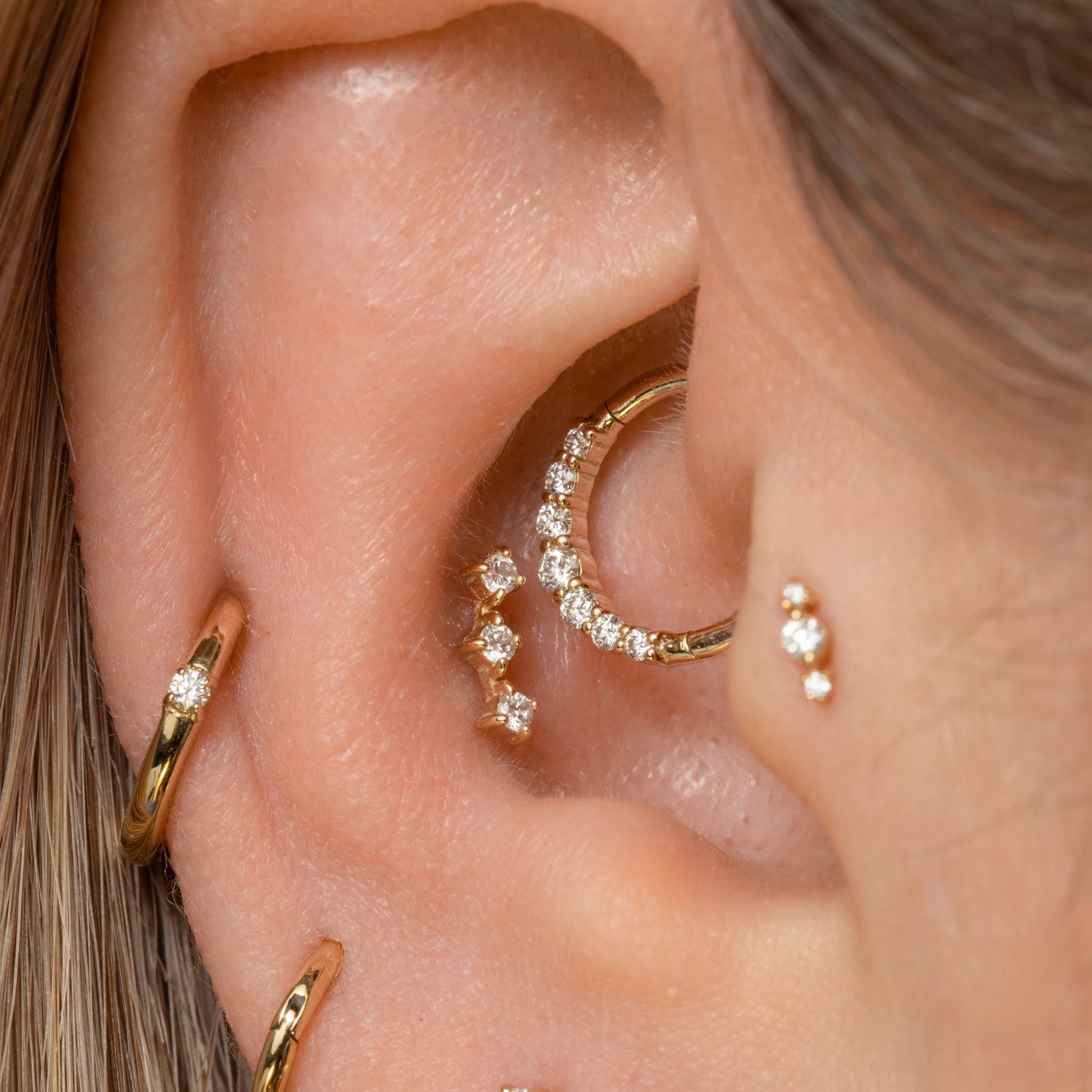 Laura Bond Jewellery Bold and Gold Edinburgh 14k solid yellow gold delicate diamond clicker hoop for daith or septum Huggies and Hoops