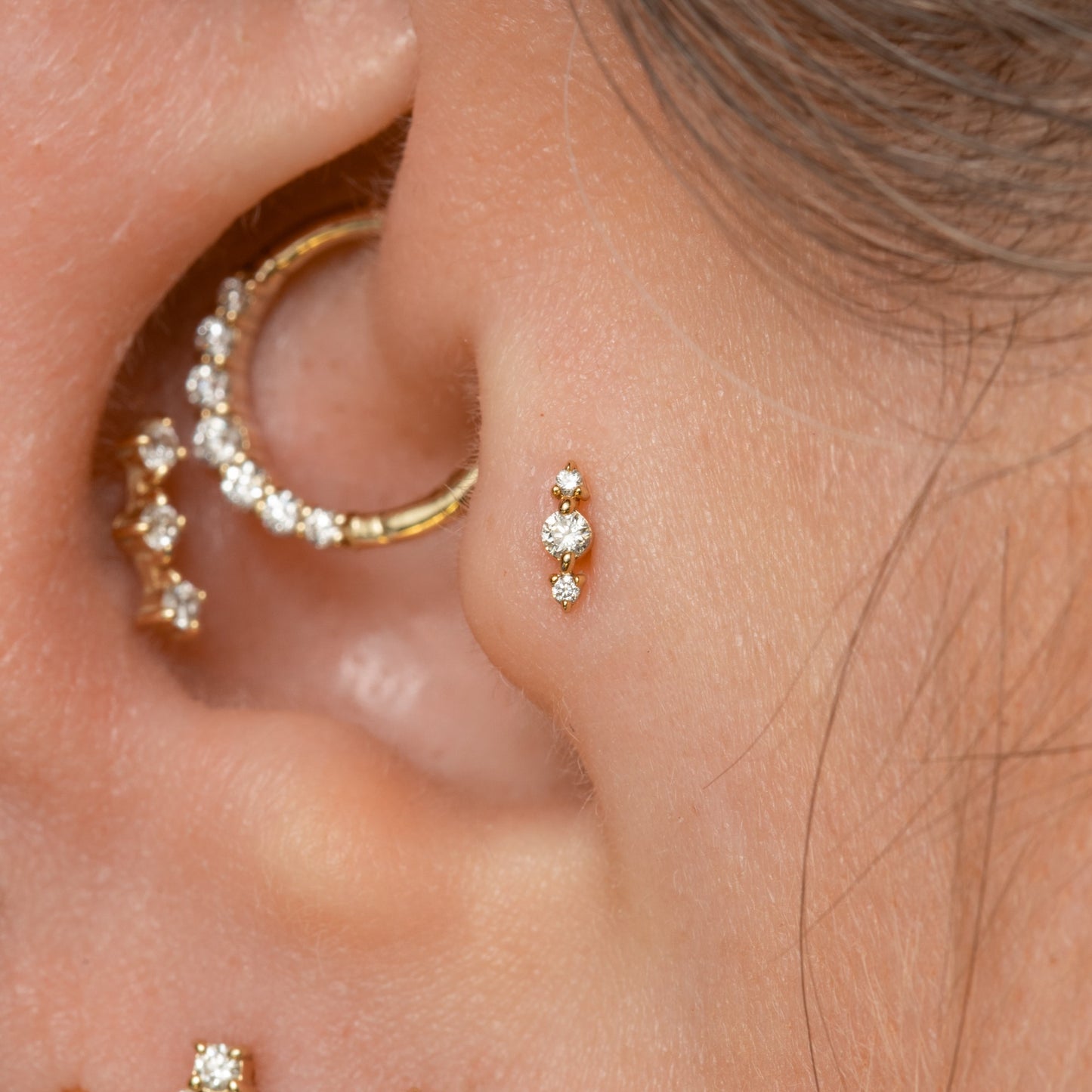 Laura Bond Jewellery 14k solid yellow gold Iris flat back labret diamond stud earring Cartilage Studs