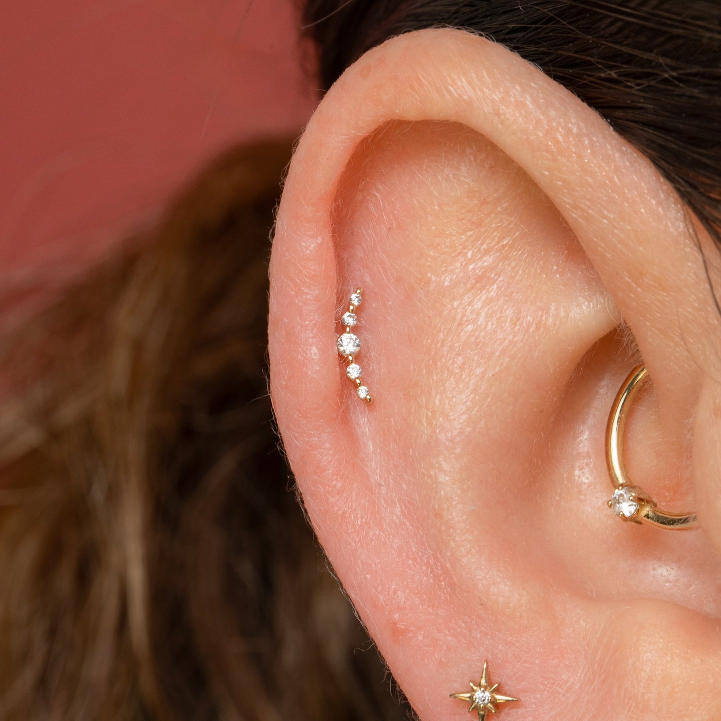 Laura Bond Jewellery 9k solid yellow gold Solstice flat back labret stud earring 6mm Cartilage Studs