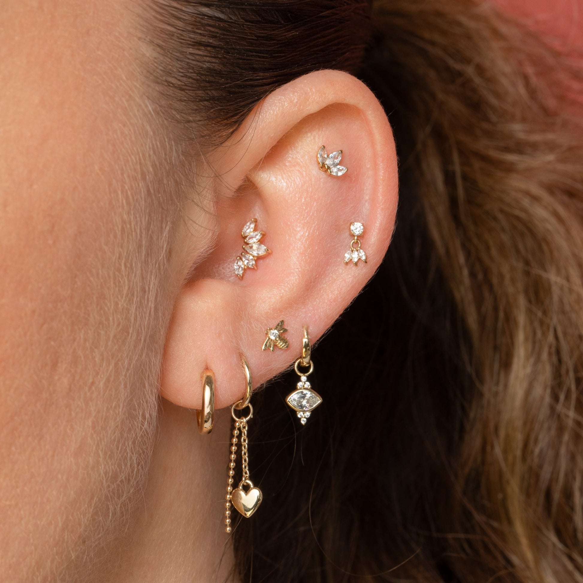 Laura Bond Jewellery Bold and Gold Edinburgh 14k solid yellow gold Lotus flower flat back labret stud earring 8mm Cartilage Studs