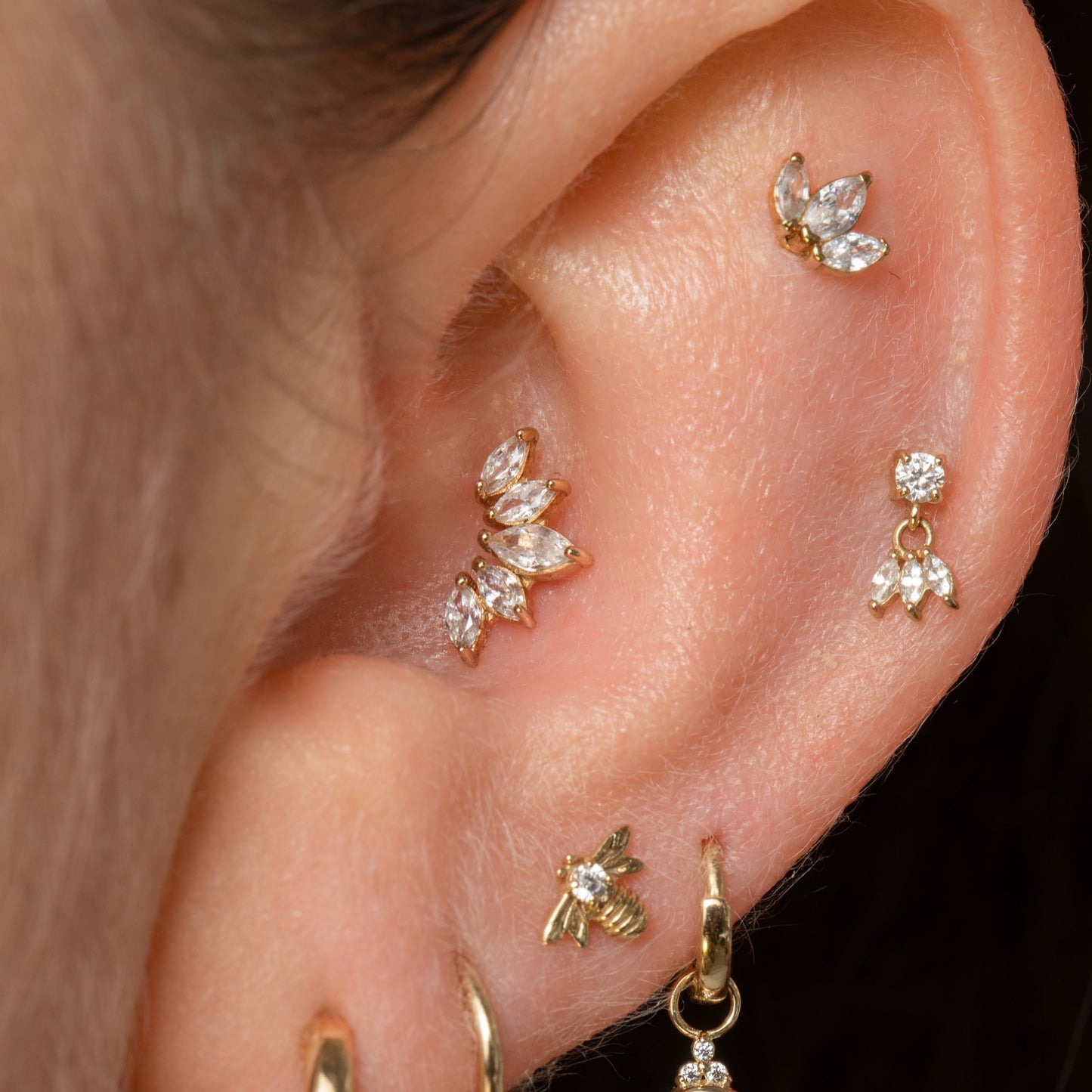 14k solid yellow gold tiara flat back labret stud earring 8mm Cartilage Studs Laura Bond Jewellery