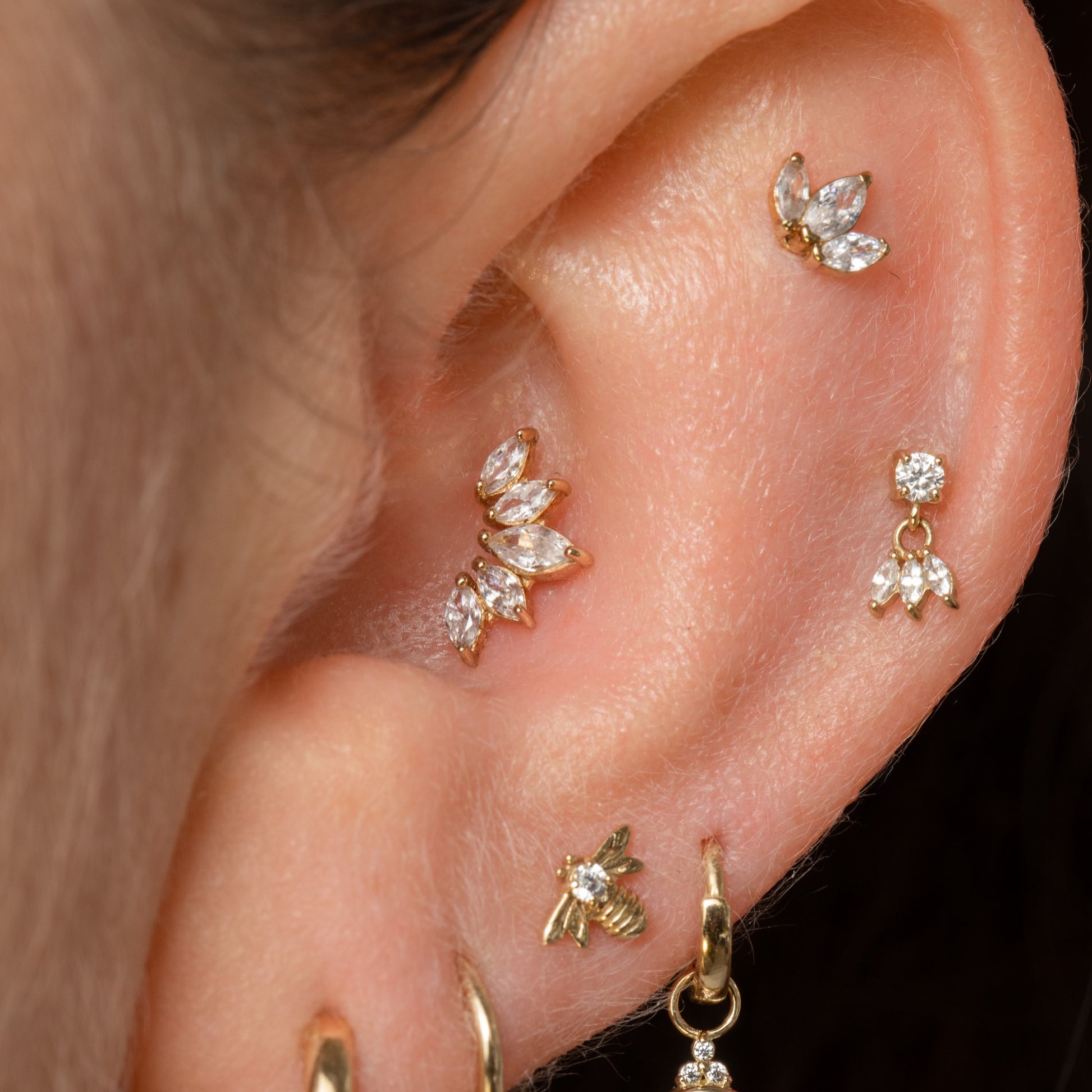 14k solid yellow gold tiara flat back labret stud earring 8mm Cartilage Studs Laura Bond Jewellery