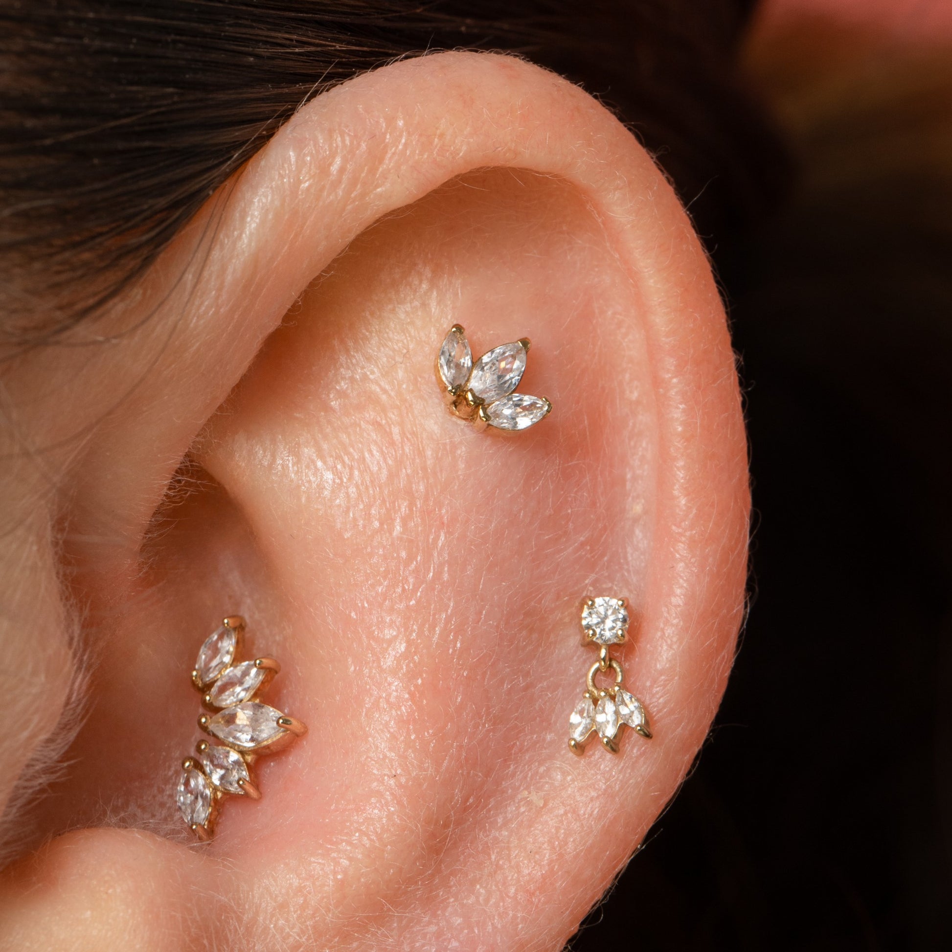 Laura Bond Jewellery Bold and Gold Edinburgh 14k solid yellow gold Lotus flower flat back labret stud earring 8mm Cartilage Studs
