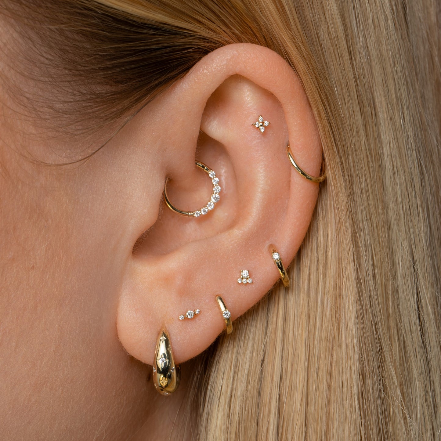 Laura Bond Jewellery Bold and Gold Edinburgh 14k solid yellow gold delicate diamond clicker hoop for daith or septum Huggies and Hoops