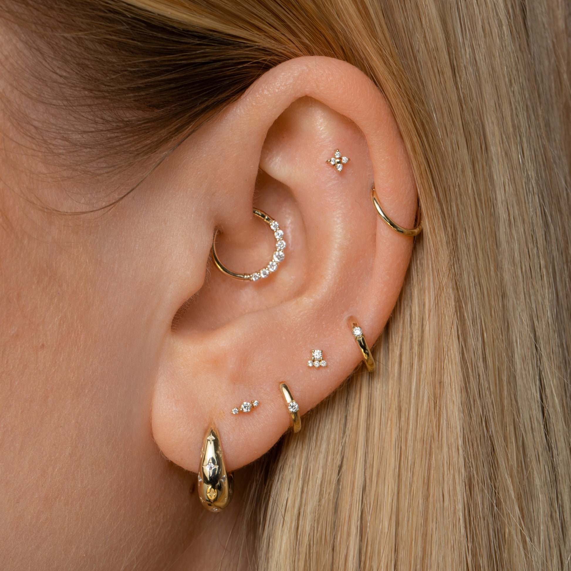 Laura Bond Jewellery Bold and Gold Edinburgh 14k solid yellow gold delicate diamond clicker hoop for daith or septum Huggies and Hoops