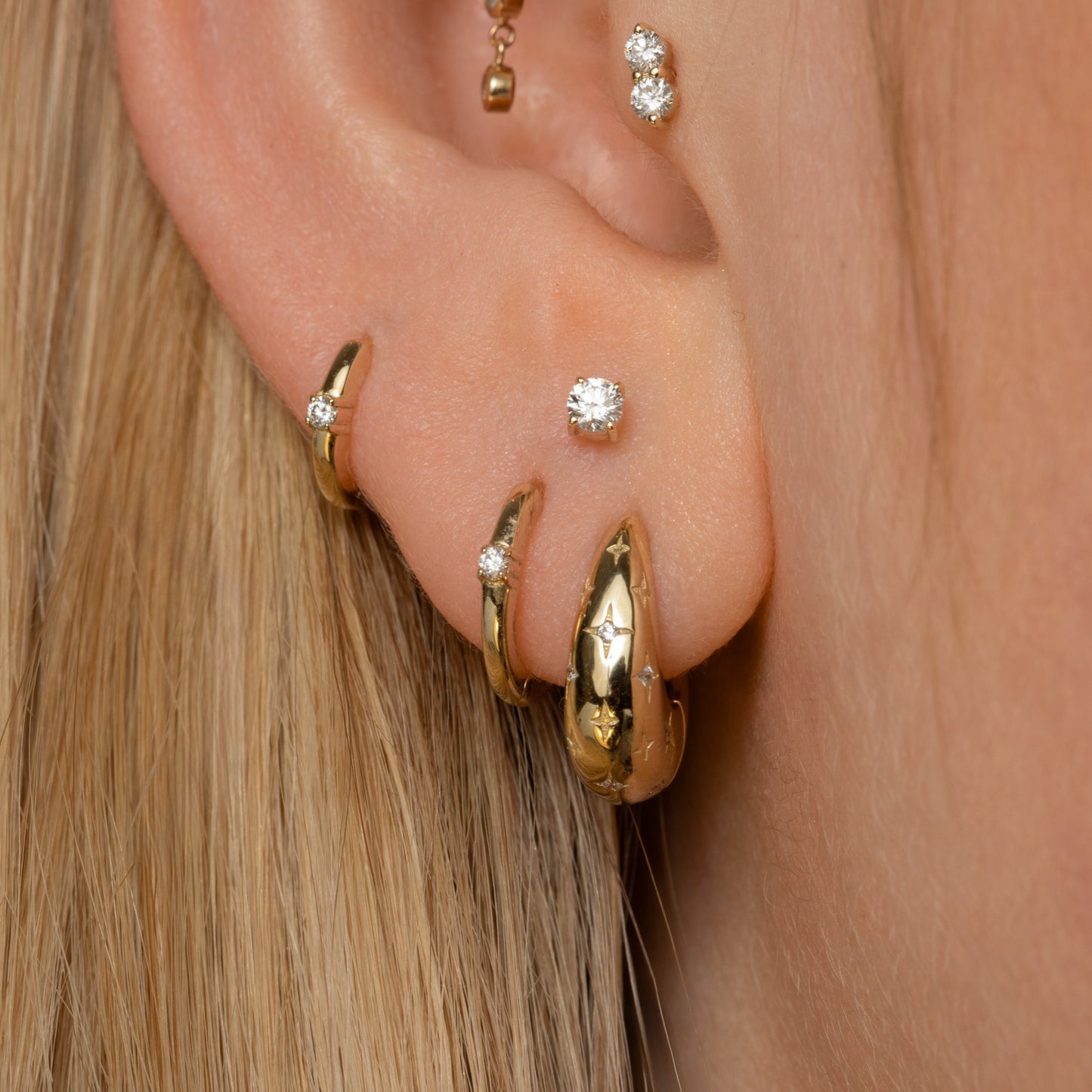 Laura Bond Jewellery 14k solid yellow gold single diamond flat back labret stud earring Cartilage Studs