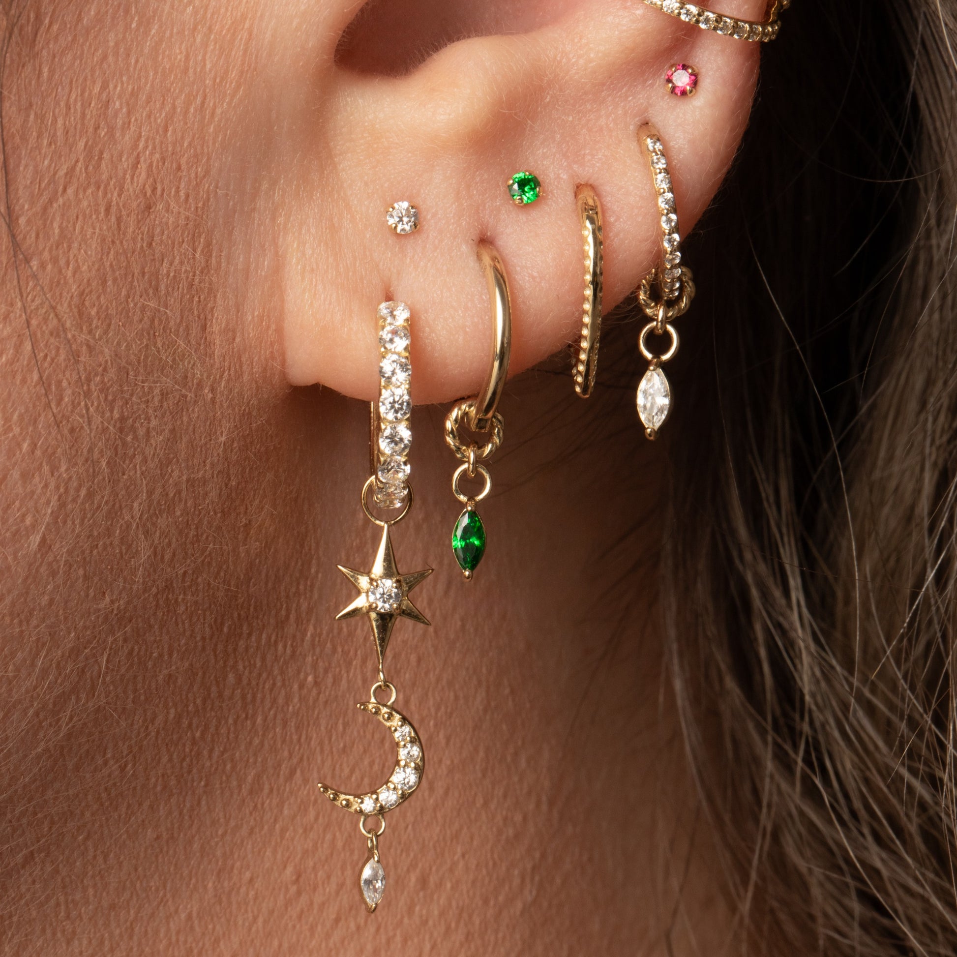 Laura Bond Jewellery Bold and Gold Edinburgh 9k solid yellow gold twisted Cressida green earring charm Chains and Charms