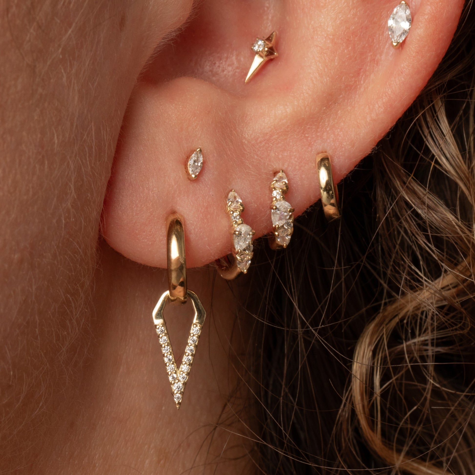 Laura Bond Jewellery 14k solid yellow gold tiny marquise flat back labret stud earring 8mm Cartilage Studs