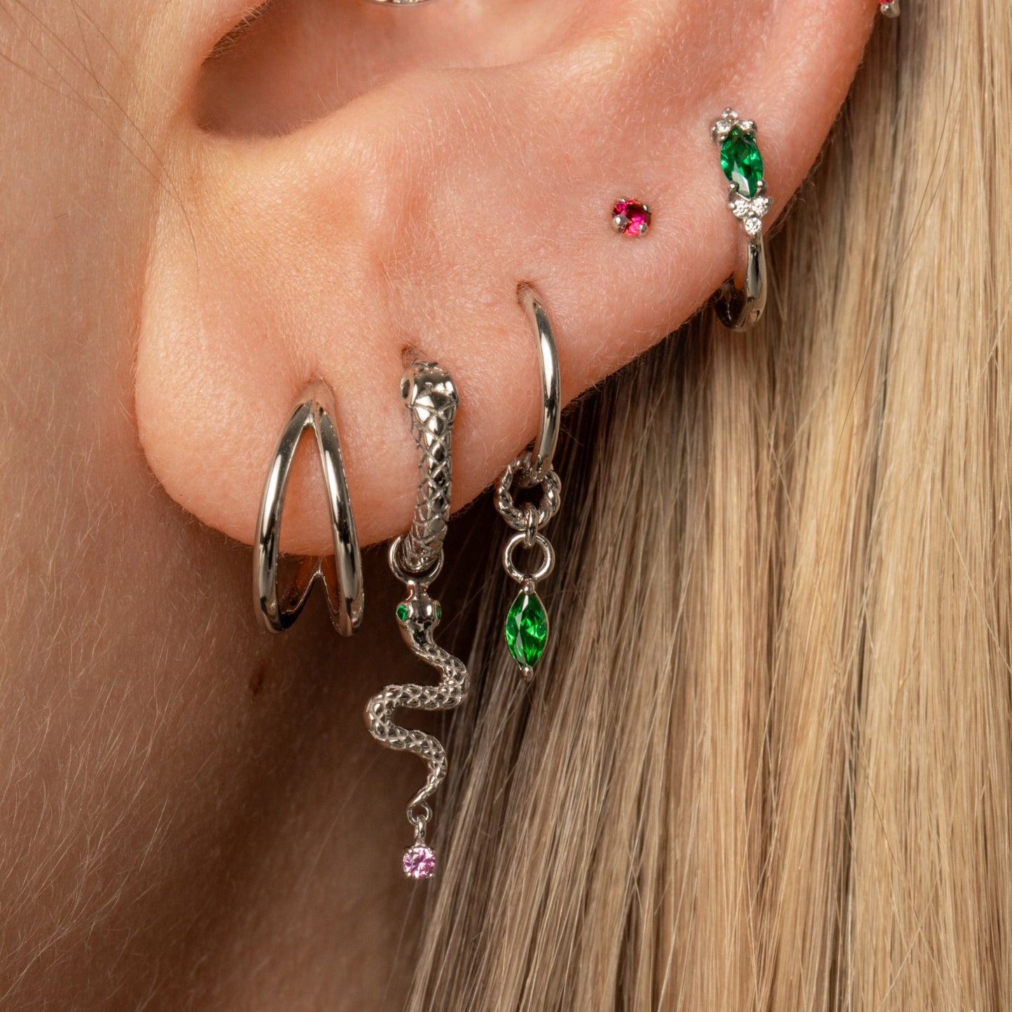 Laura Bond Jewellery 9k solid white gold twisted Cressida green earring charm Chains and Charms