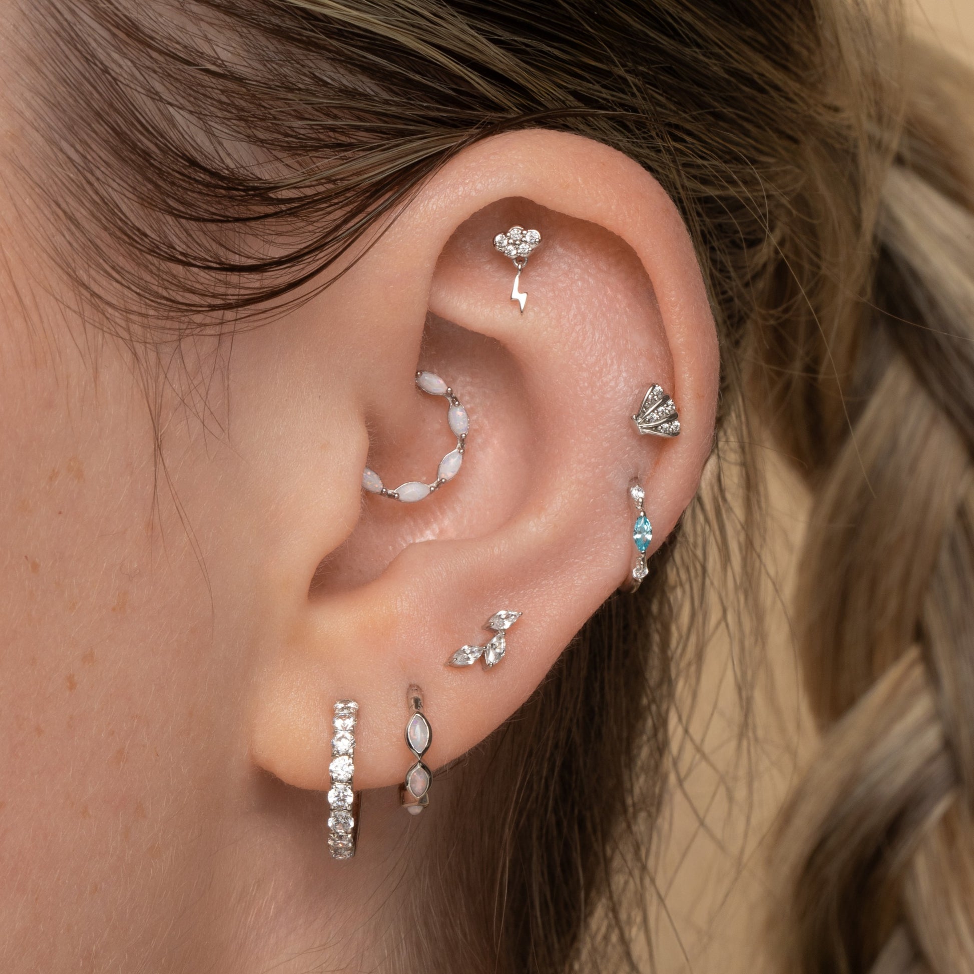 astrid miyu maria tash 9k solid white gold 8mm white opal marquise daith or septum clicker hoop Huggies and Hoops Laura Bond