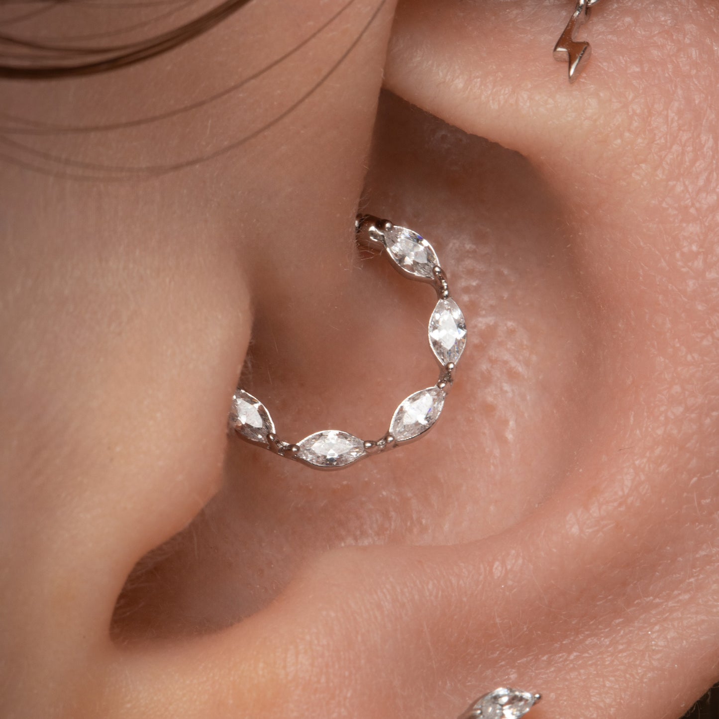 astrid miyu maria tash 9k solid white gold 8mm crystal marquise daith or septum clicker hoop Huggies and Hoops Laura Bond