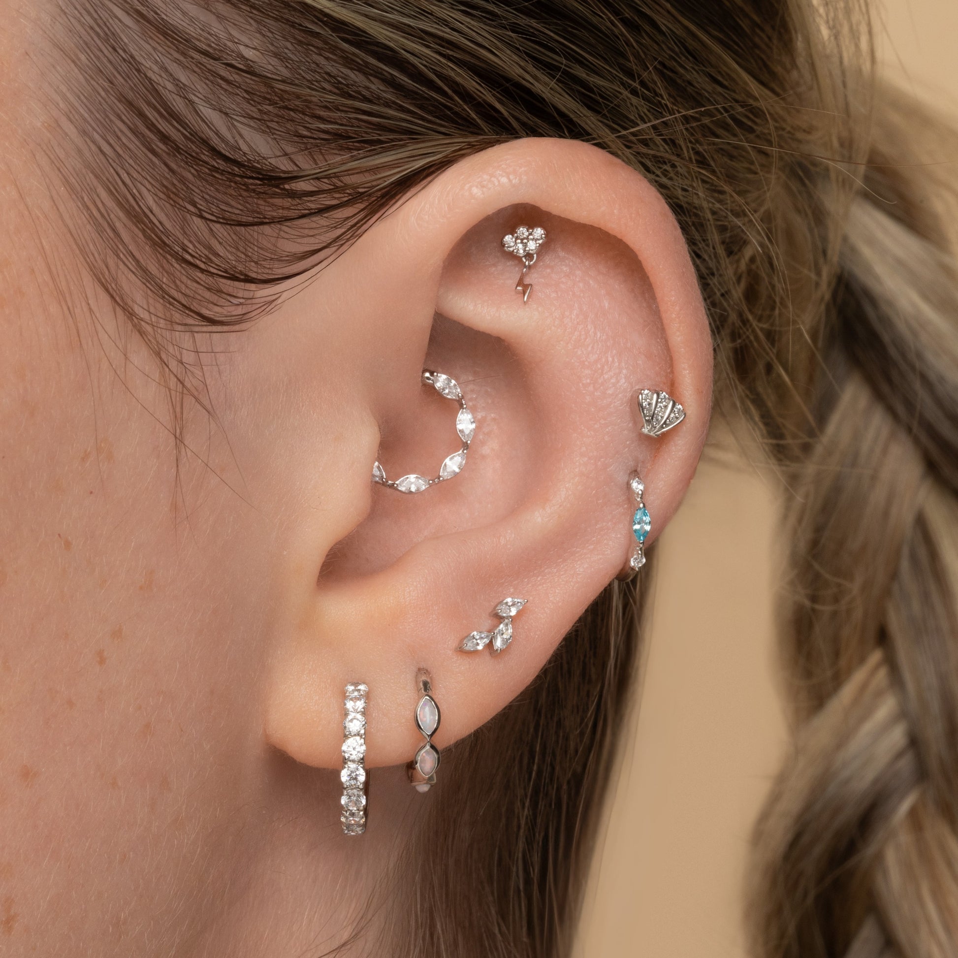 astrid miyu maria tash 9k solid white gold 8mm crystal marquise daith or septum clicker hoop Huggies and Hoops Laura Bond