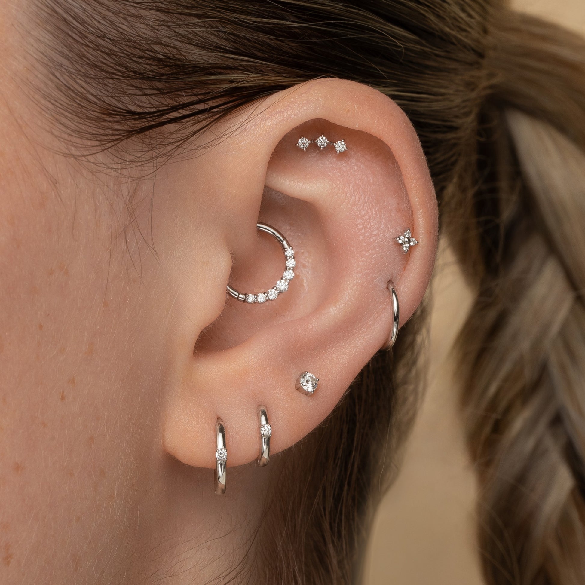 Laura Bond Jewellery Bold and Gold Edinburgh 14k solid white gold single diamond flat back labret stud earring Cartilage Studs