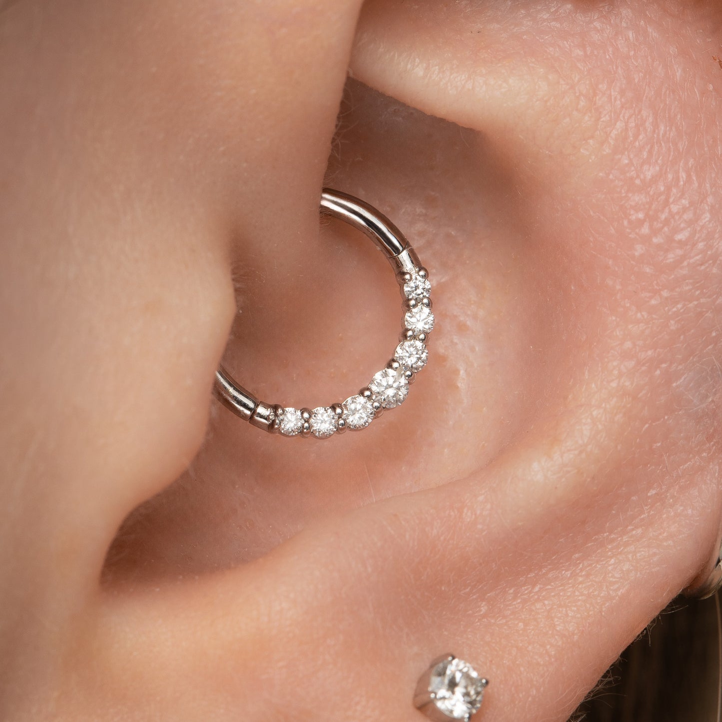 Laura Bond Jewellery 14k solid white gold delicate diamond clicker hoop for daith or septum Huggies and Hoops