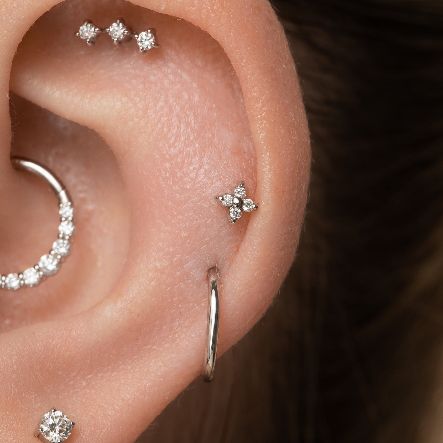 Laura Bond Jewellery 14k solid white gold Lady Luck flat back labret stud earring Cartilage Studs