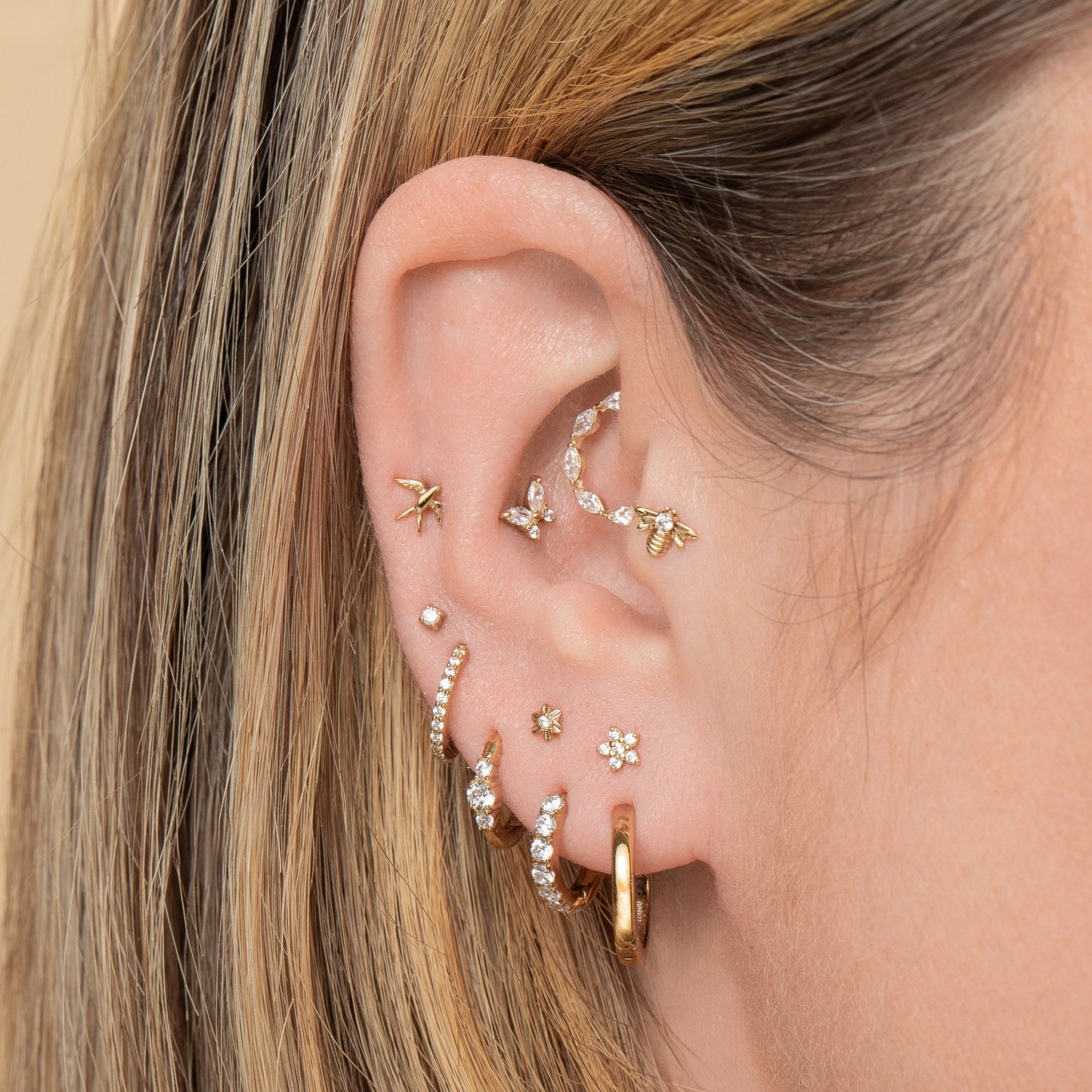 astrid miyu maria tash 9k solid yellow gold 8mm crystal marquise daith or septum clicker hoop Huggies and Hoops Laura Bond