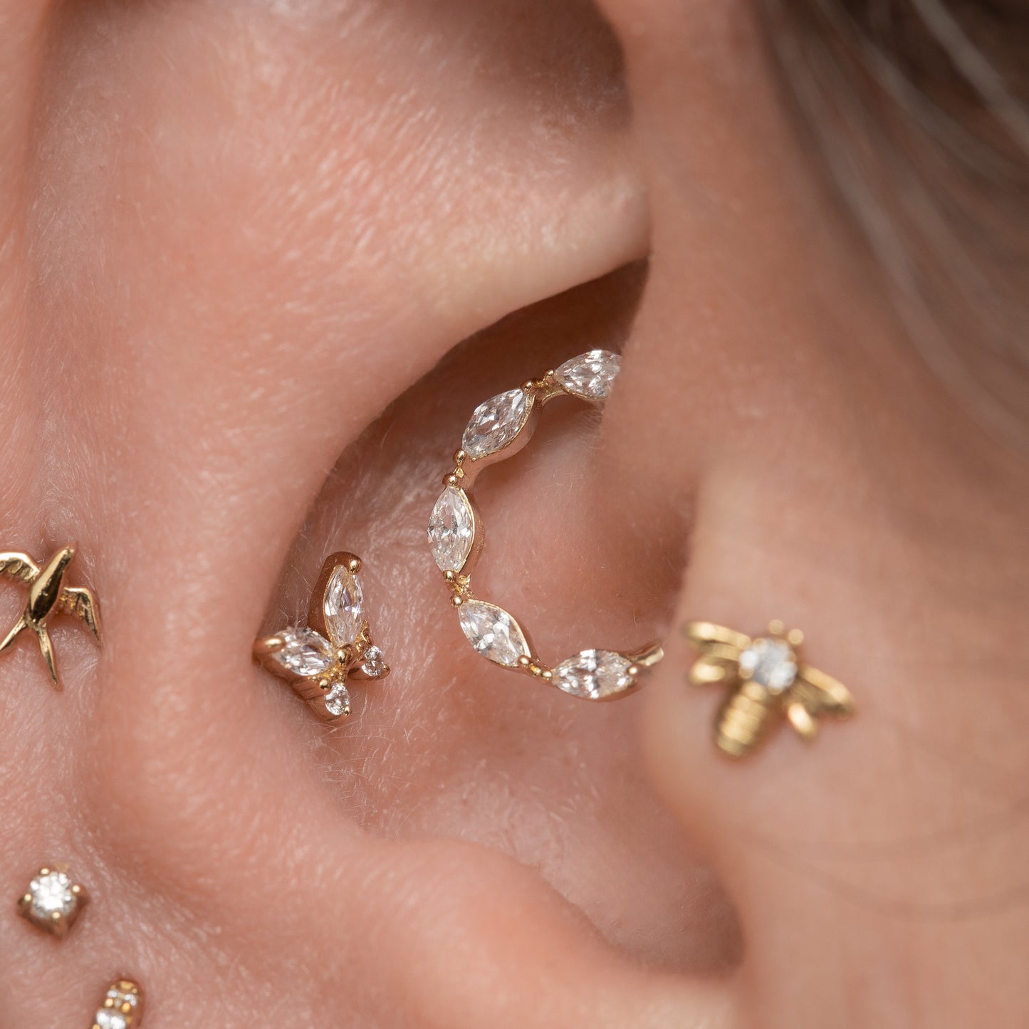 astrid miyu maria tash 14k solid yellow gold crystal marquise daith or septum clicker hoop - 9mm Huggies and Hoops Laura Bond