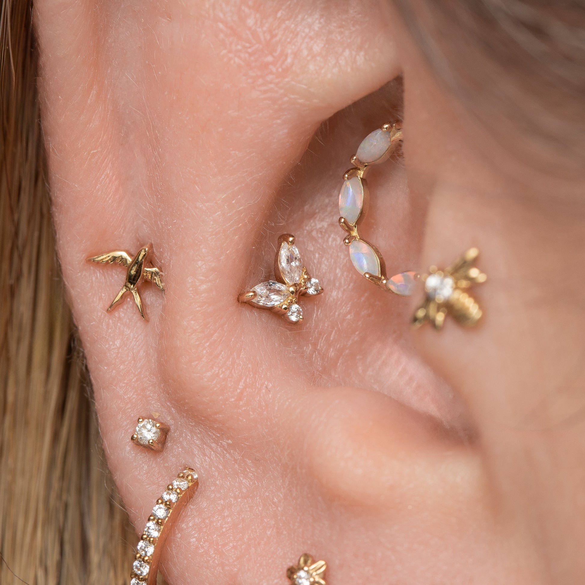 astrid miyu maria tash 9k solid yellow gold 8mm white opal marquise daith or septum clicker hoop Huggies and Hoops Laura Bond