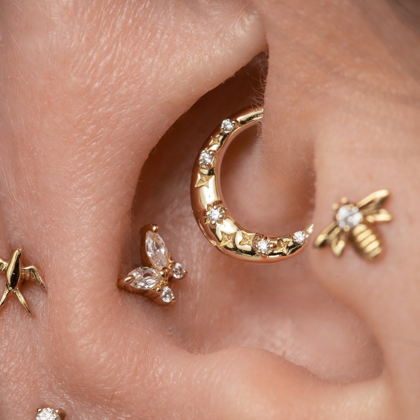 astrid miyu maria tash 9k solid yellow gold 9mm stardust daith or septum hoop Huggies and Hoops Laura Bond