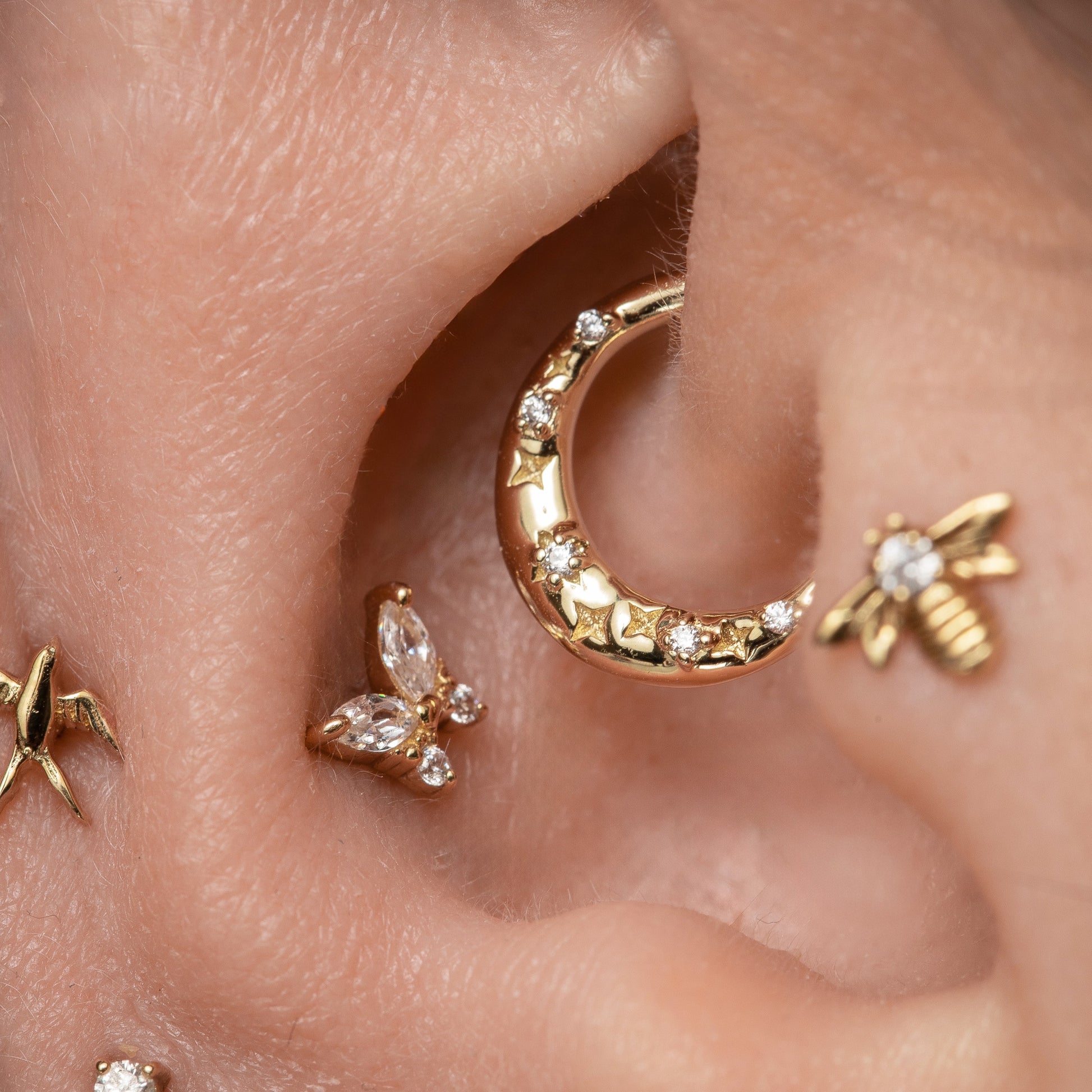 astrid miyu maria tash 9k solid yellow gold 9mm stardust daith or septum hoop Huggies and Hoops Laura Bond