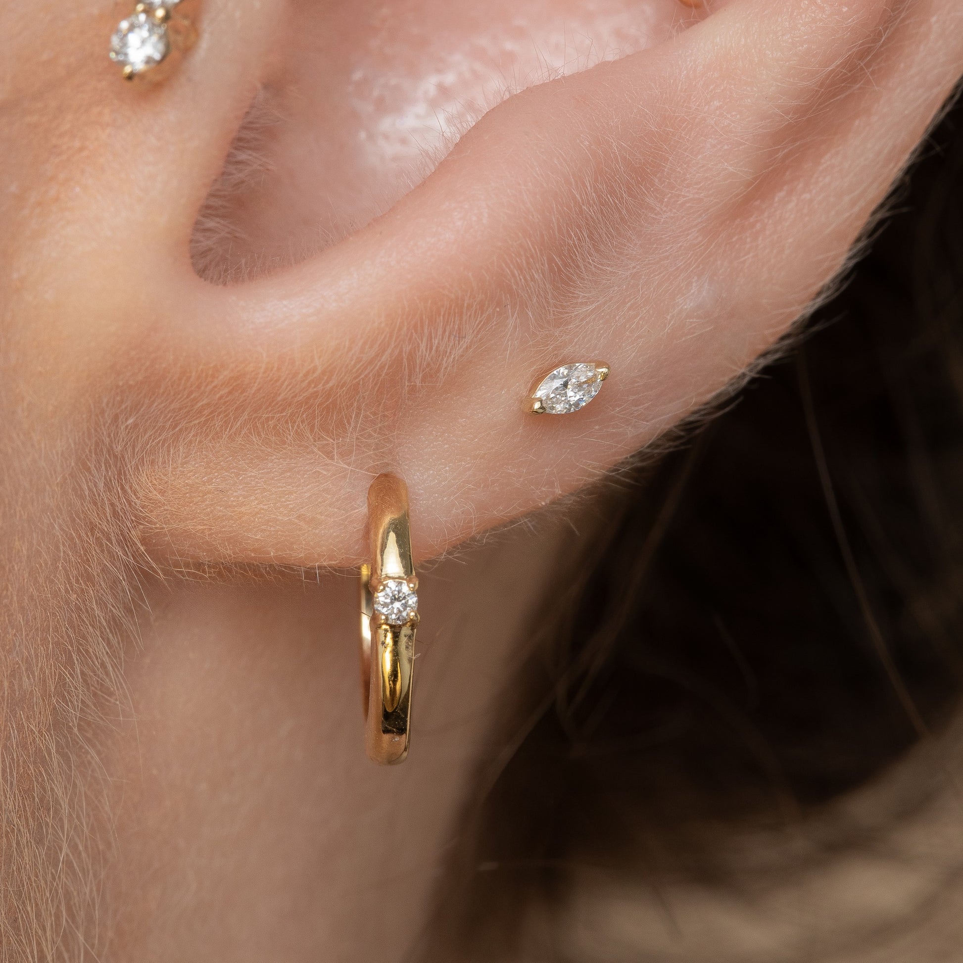 Laura Bond Jewellery Diamonds by Laura Bond - 14k solid yellow gold dainty marquise diamonds stud Cartilage Studs