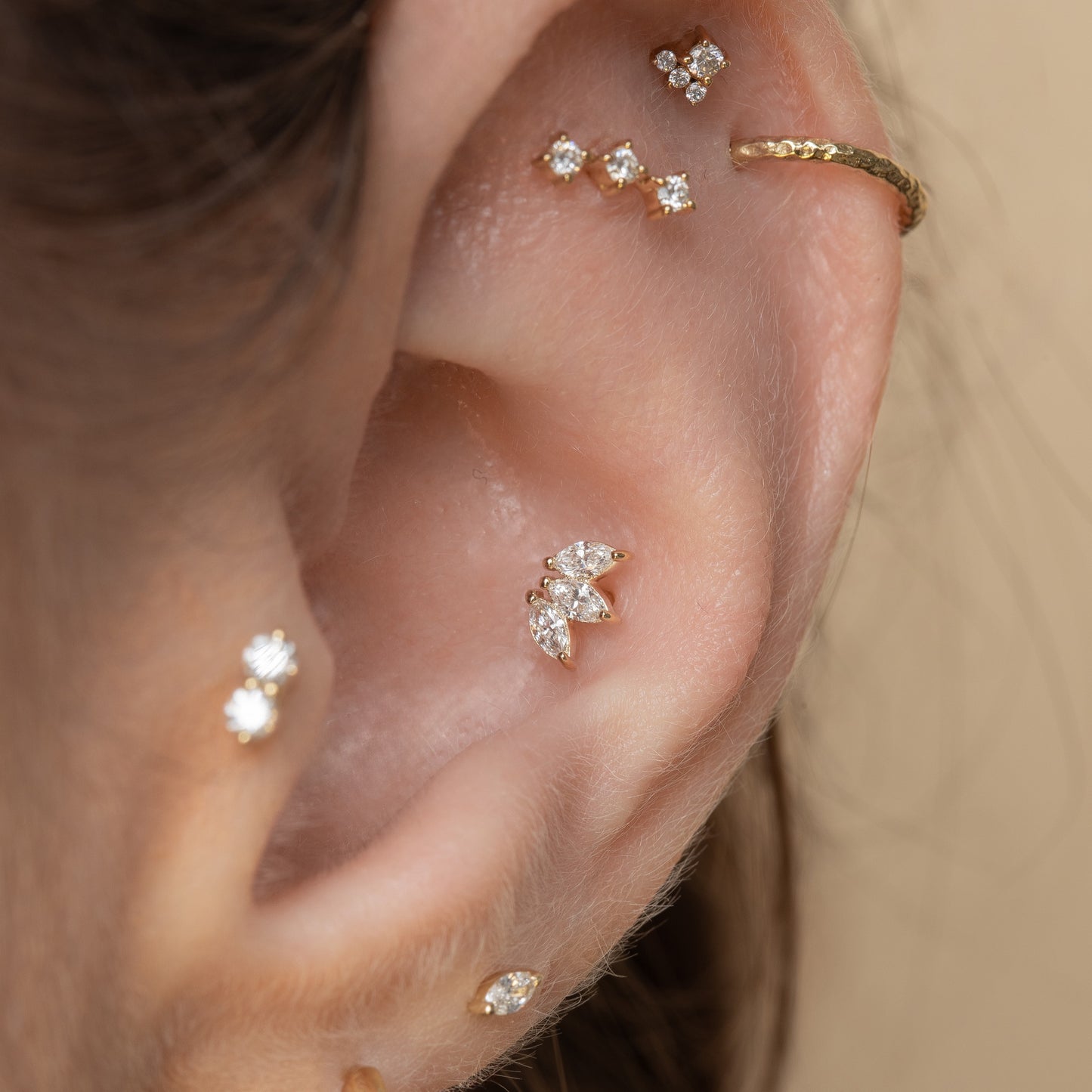Laura Bond Jewellery Diamonds by Laura Bond - 14k solid yellow gold lotus marquise stud Cartilage Studs