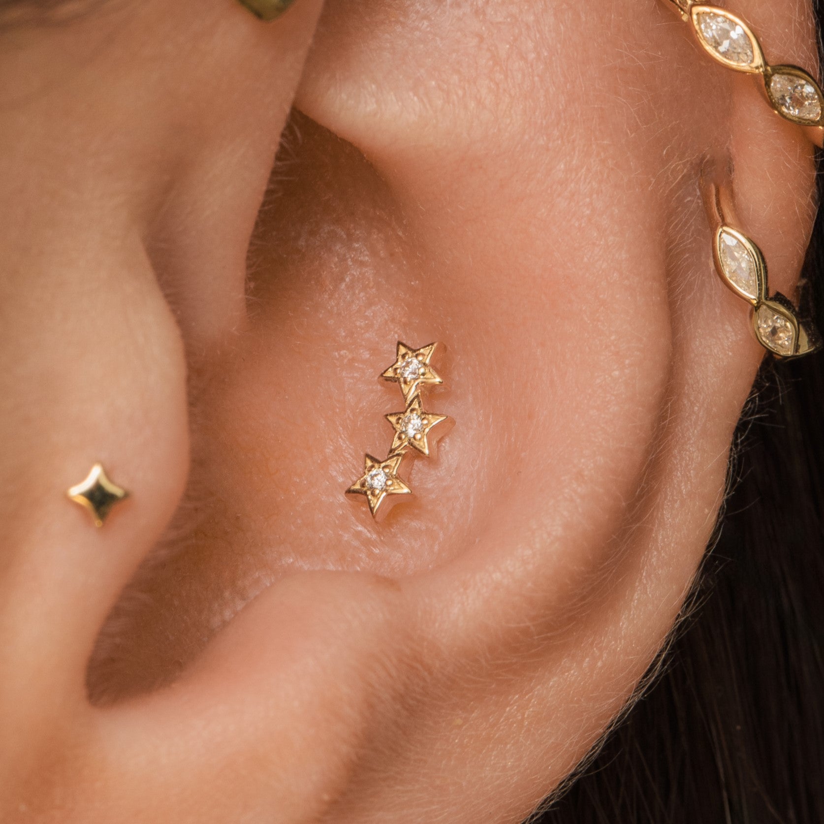 Laura Bond Jewellery 9k solid yellow gold etoiles flat back labret stud earring 6mm
