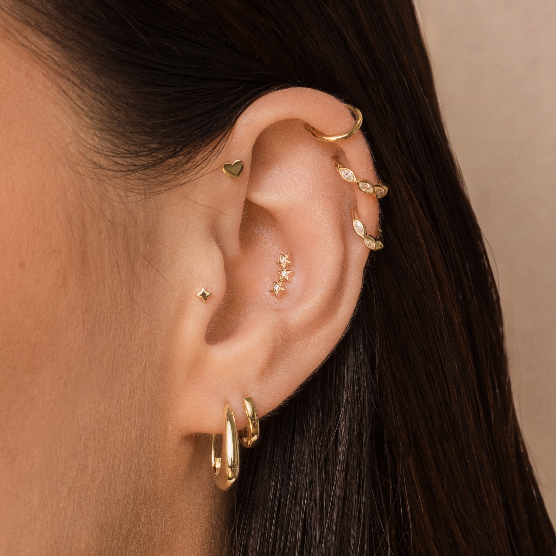 Laura Bond Jewellery 9k solid yellow gold etoiles flat back labret stud earring 6mm