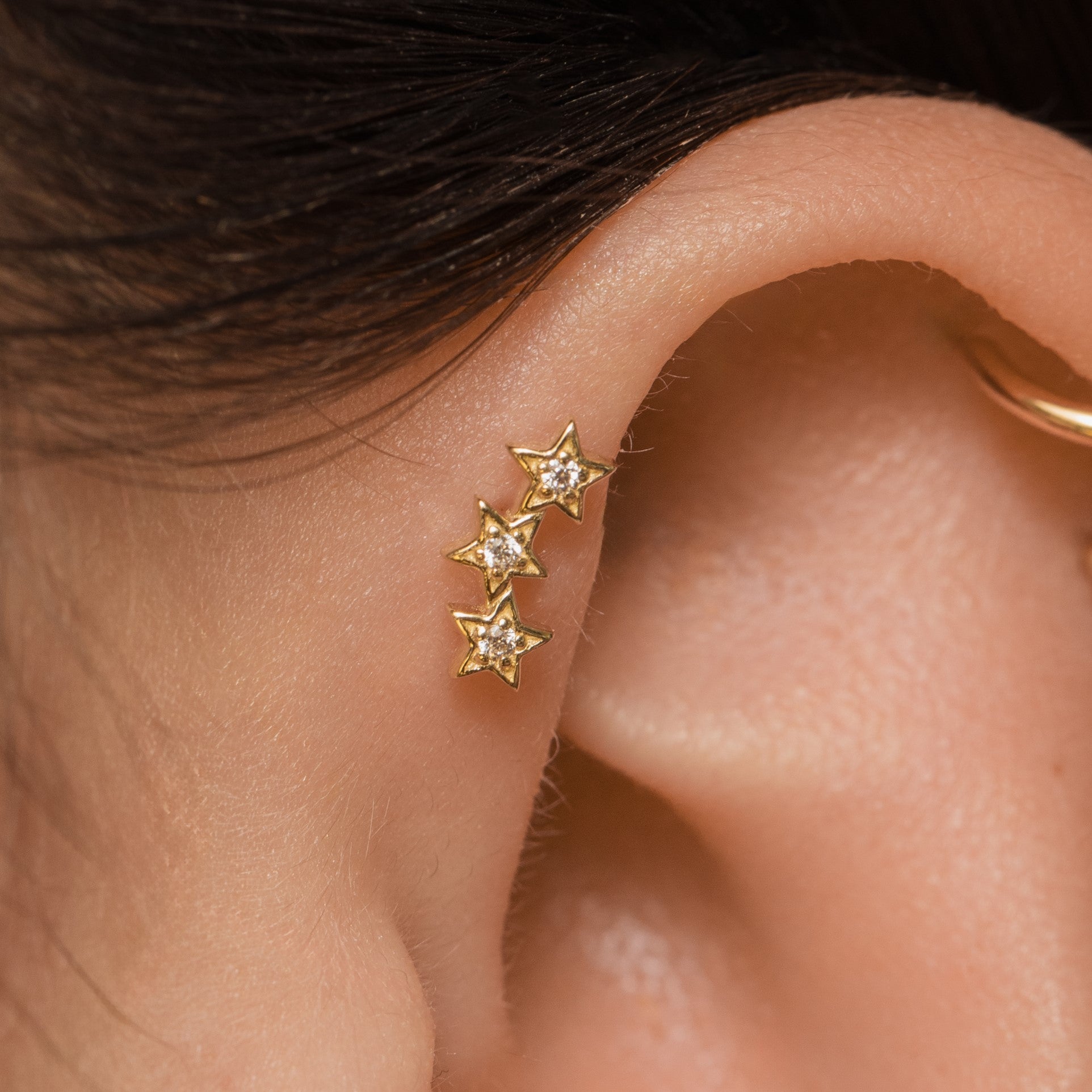 Laura Bond Jewellery 9k solid yellow gold etoiles flat back labret stud earring 6mm