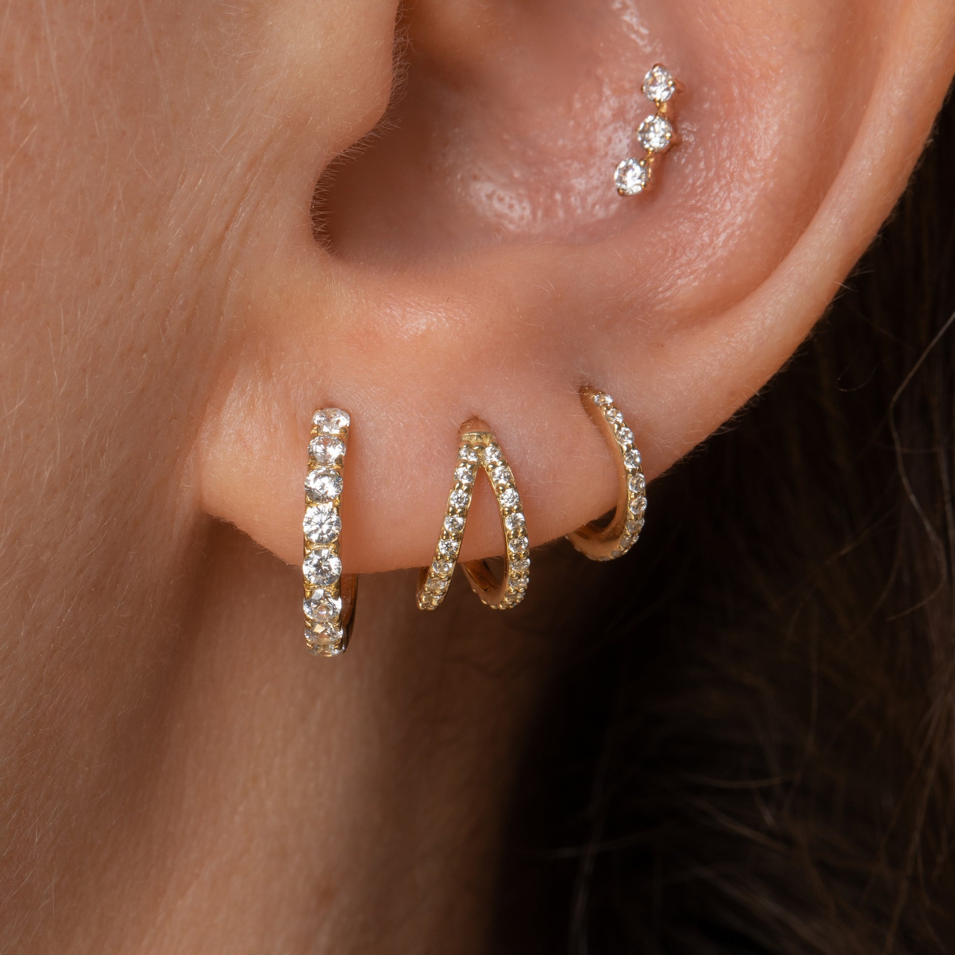9k solid yellow gold 10mm simple crystal huggie earring pair Earring Pairs Laura Bond Jewellery