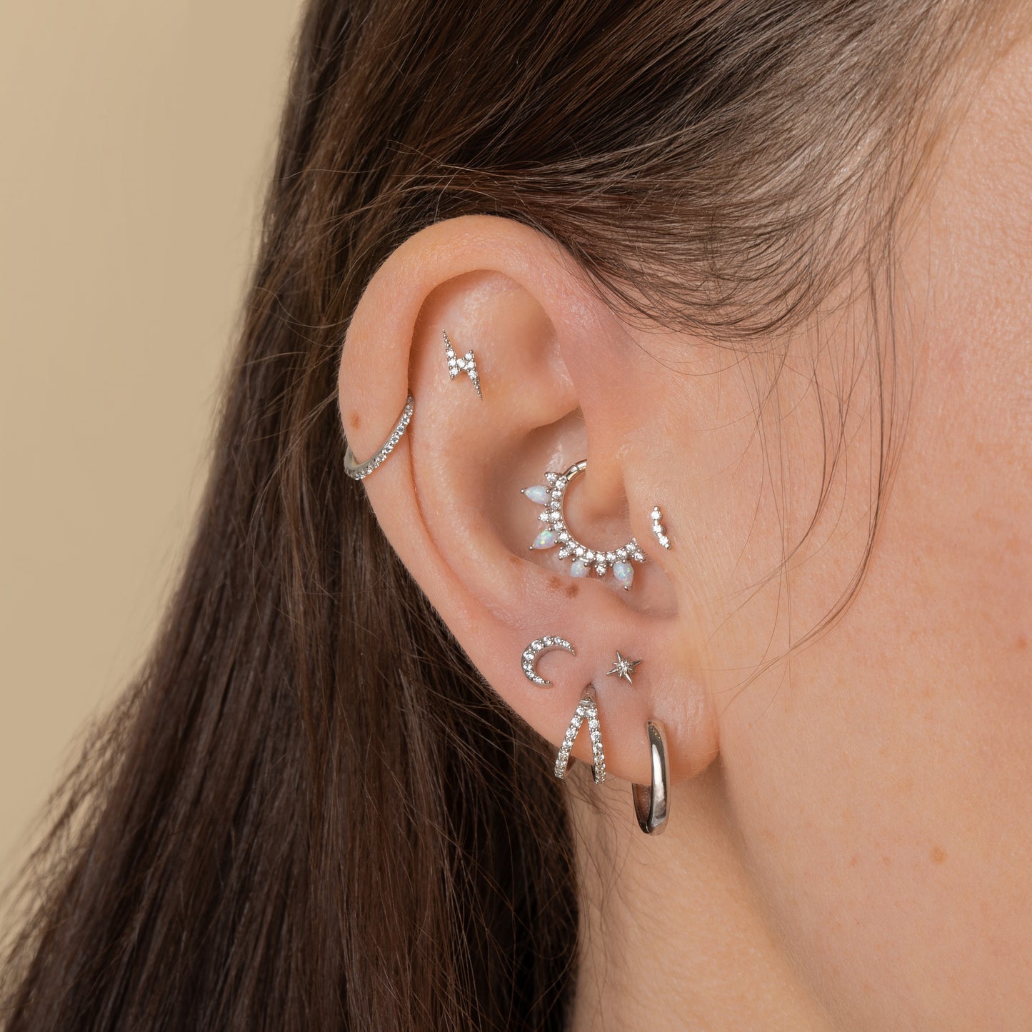 Laura Bond Jewellery 14k solid white gold Flash lightning bolt flat back labret stud earring Cartilage Studs