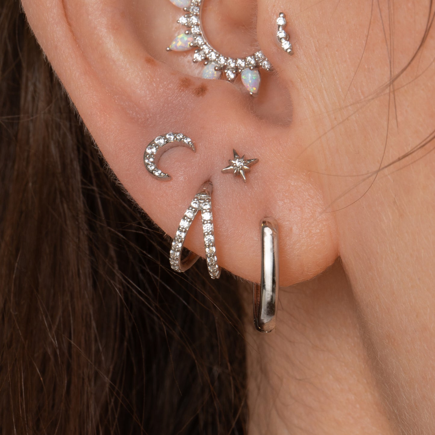 Laura Bond Jewellery 9k solid white gold North Star flat back labret stud earring 6mm Cartilage Studs