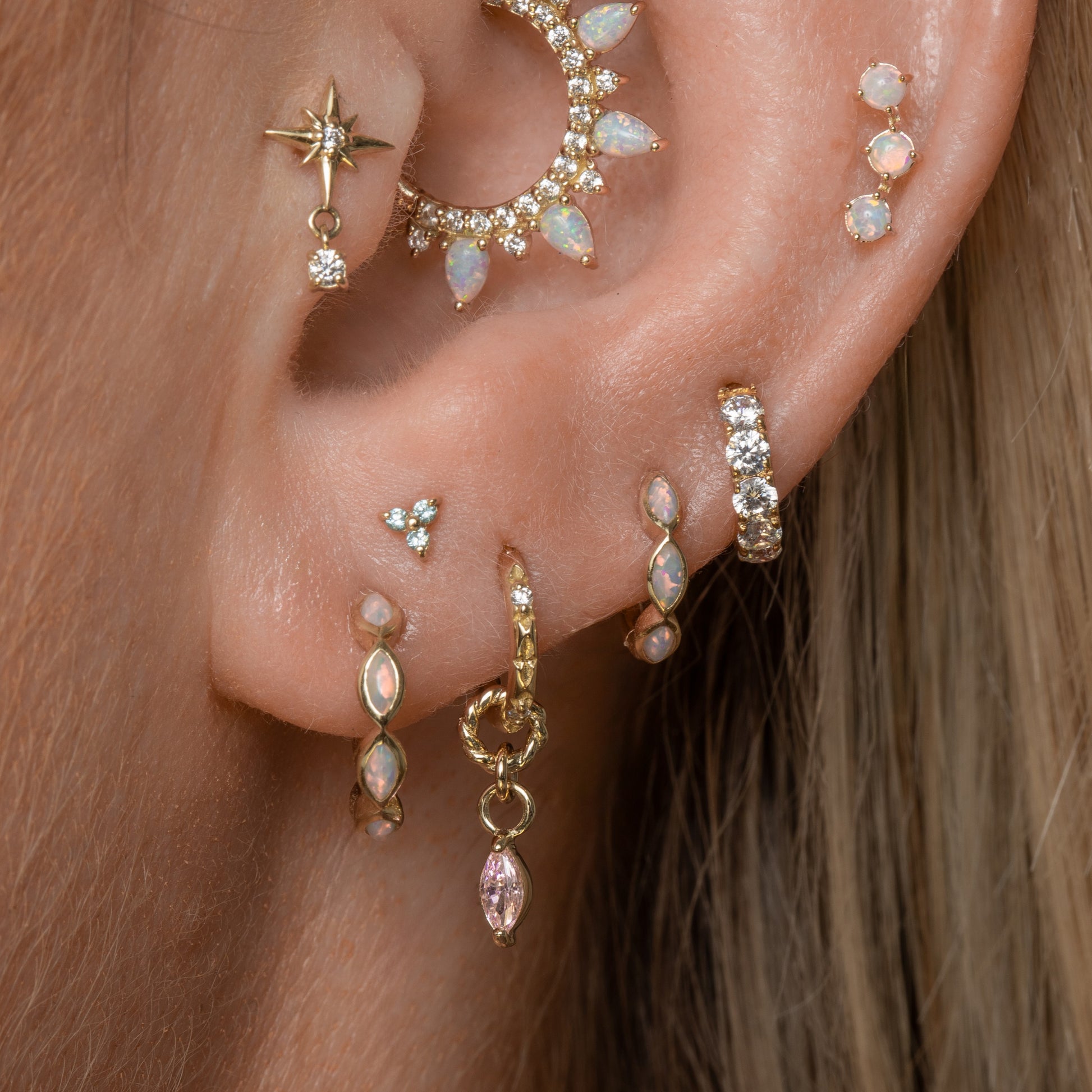 astrid miyu maria tash 9k solid yellow gold aqua tiny trio stud Cartilage Studs Laura Bond