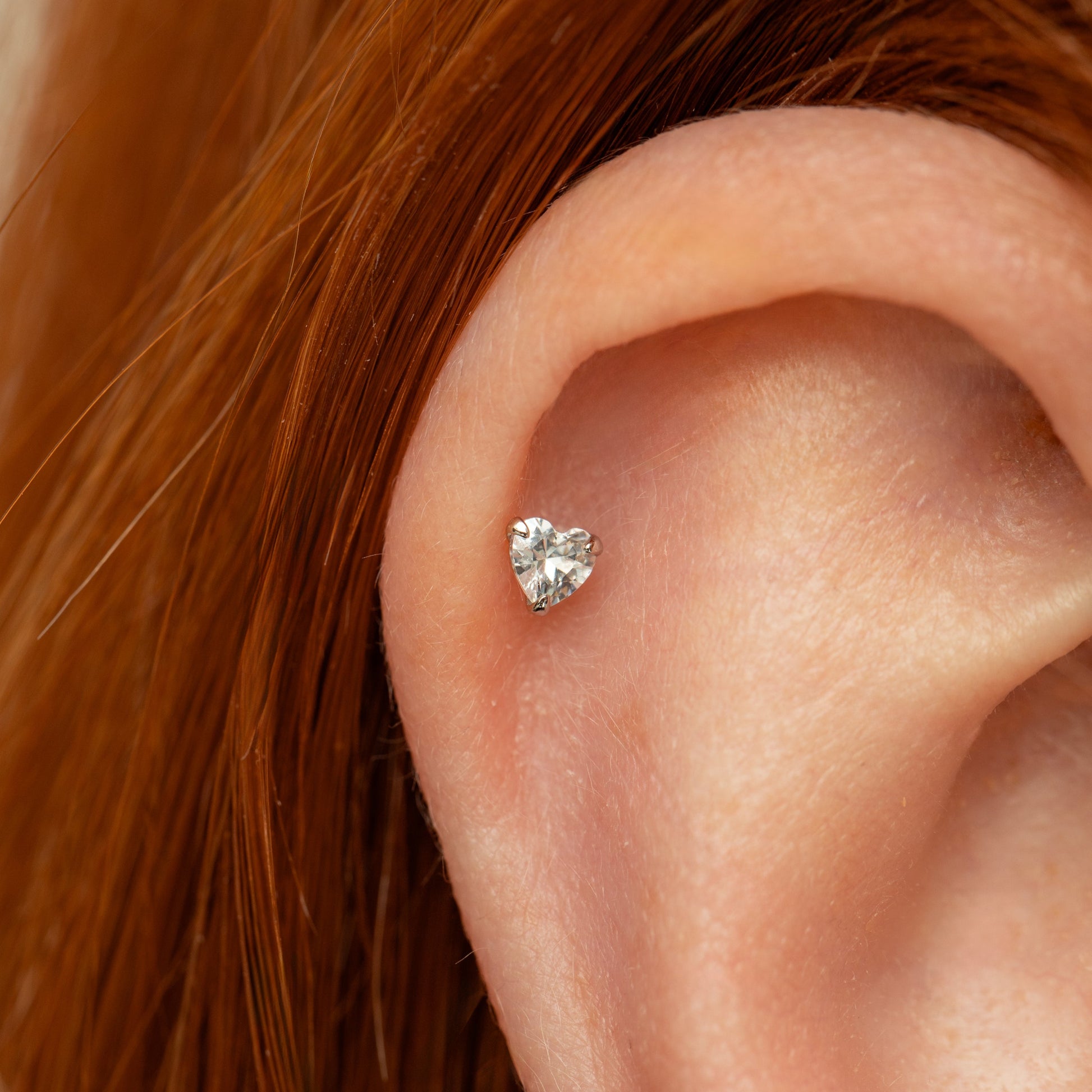 Laura Bond Jewellery 9k solid white gold crystal heart flat back labret stud earring Cartilage Studs