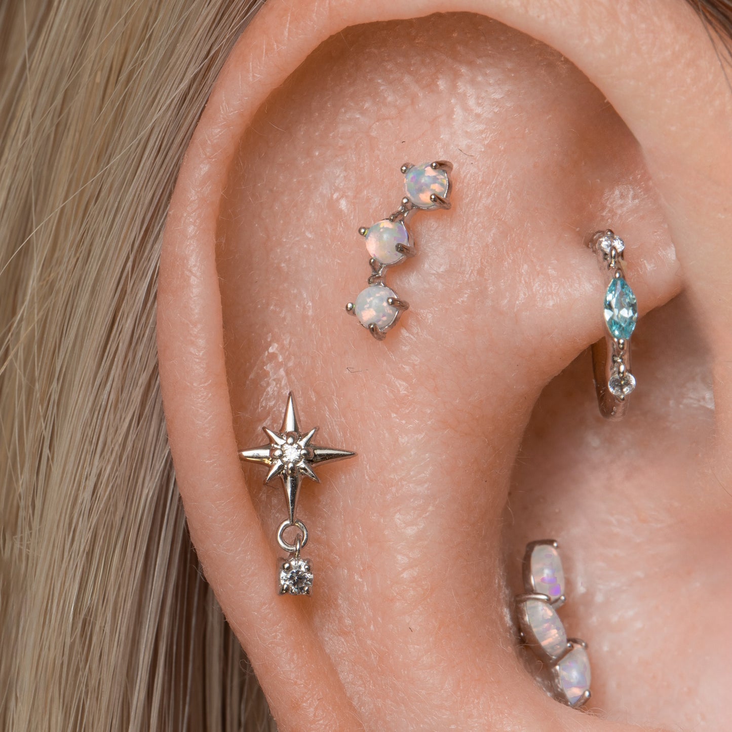 astrid miyu maria tash 9k solid white gold North Star drop gem stud Cartilage Studs Laura Bond
