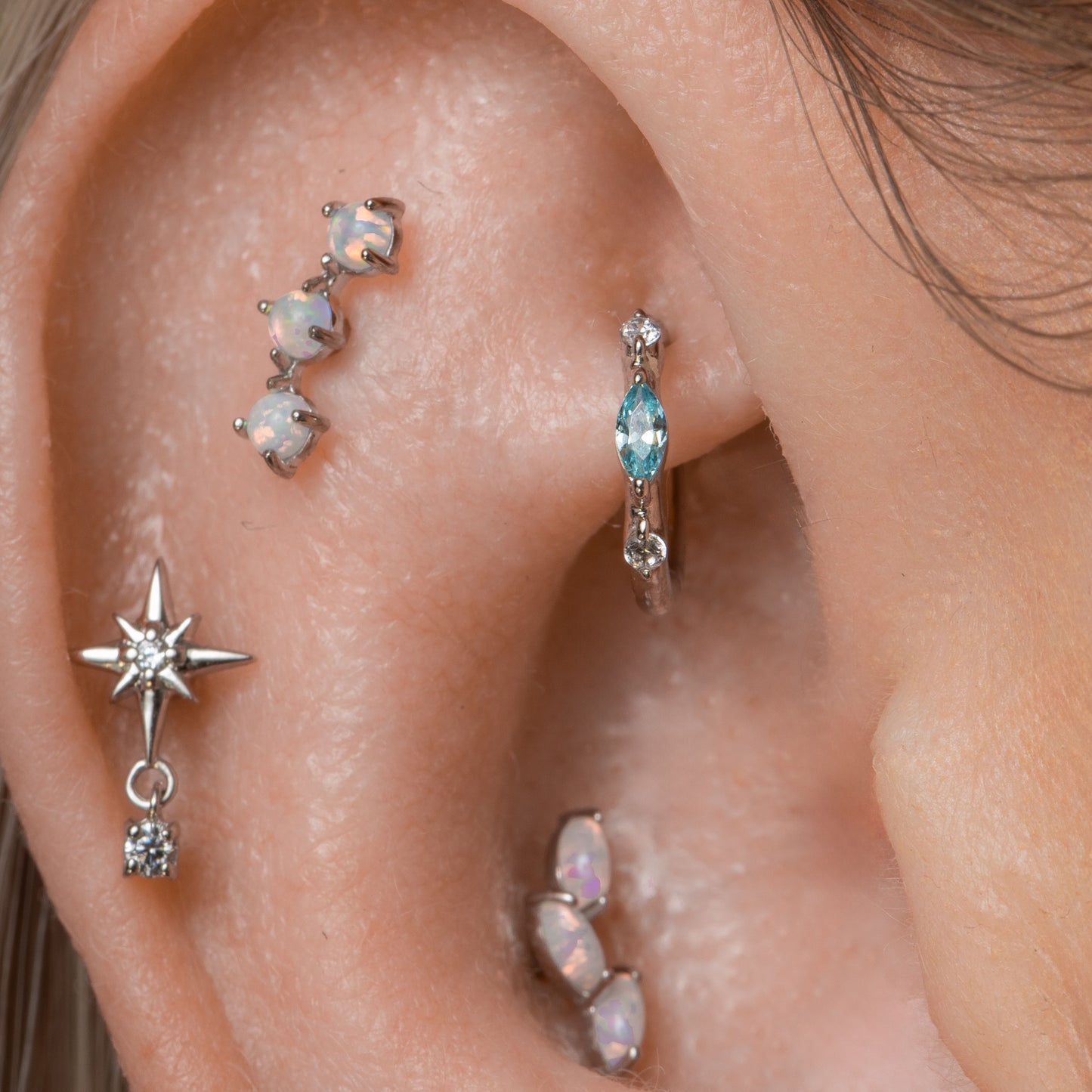 astrid miyu maria tash 14k solid white gold North Star drop gem stud Cartilage Studs Laura Bond